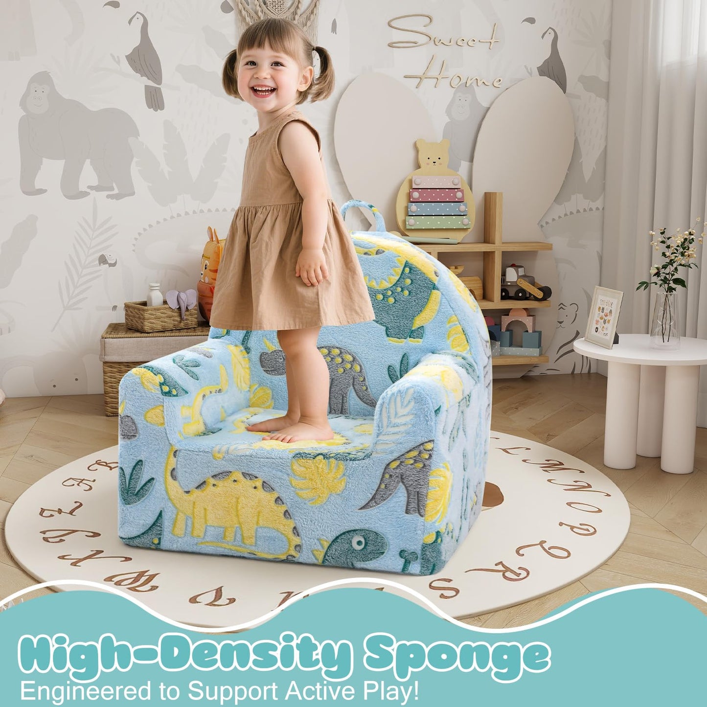 MeMoreCool Comfy Kids Chair for Ages 3+, Glow Dinosaur Kids Reading Chair, Soft Plush Kids Armchair, Cozy Foam Kids Armchair for Kids Room, Living Room, Playroom, Reading Nook