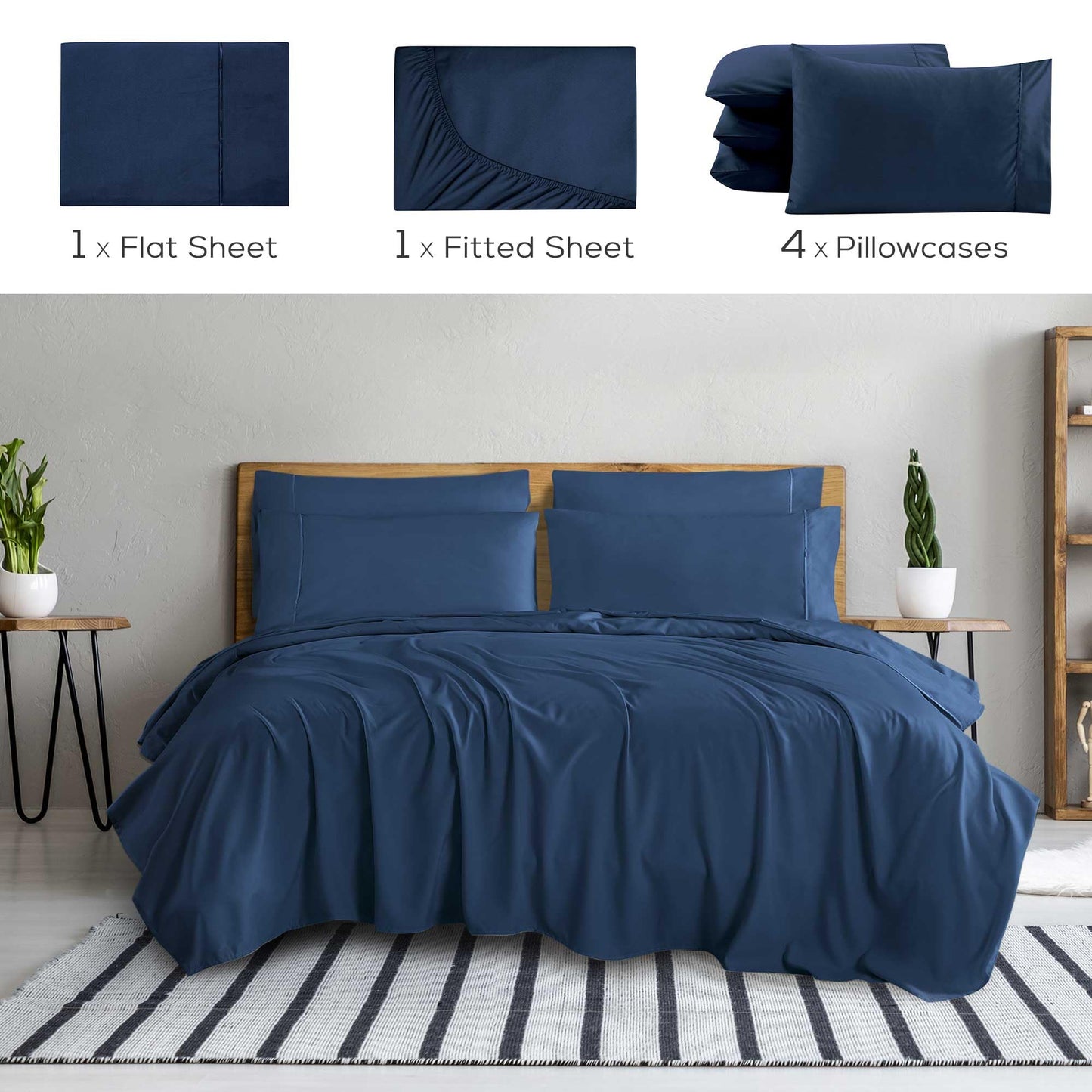 Mueller UltraTemp 6 PC Queen Sheet Set - Ultra-Soft Luxury Series, Cooling & Breathable Hotel Luxury Bed Sheets, Deep Pocket Wrinkle-Free Oeko-TEX, Navy