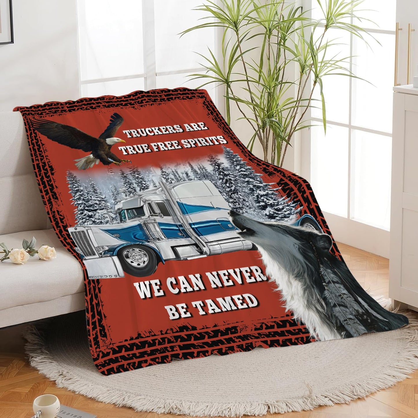 UIAMT Truck Eagle Blanket Trucking Flannel Plush Throw Blanket Cozy Trucker Wolf Wildlife Decor Fleece Stuff Blanket Gifts for Lover Girls Boys Kids Adults Women Bed Travel 40"x50"