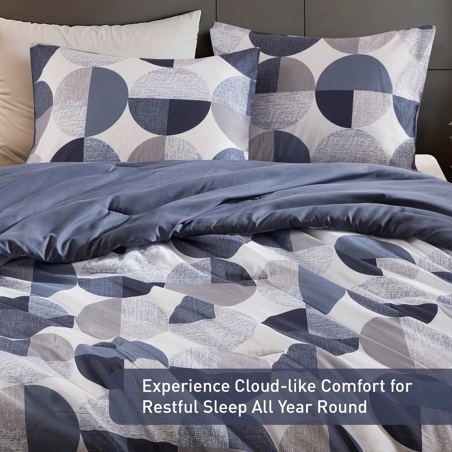 Regency Heights Stylish Three-Tone Printed King Size Comforter Set, 3 Pieces Ultra-Soft Microfiber Bedding Set, Warm and Cozy Comforter for All Seasons, Navy Blue & Grey