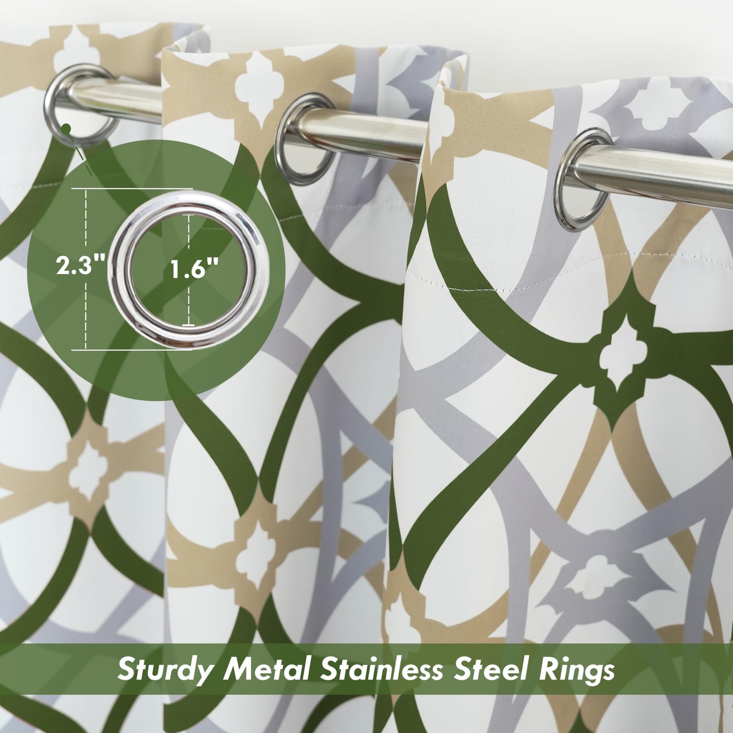 DriftAway Alexander 80% Blackout Curtains for Living Room 250GSM Pattern Match Thermal Insulated Room Darkening Geo Moroccan Mid Century Grommet Bedroom Drapes 2 Panels 52 Inch by 84 Inch Loden Green