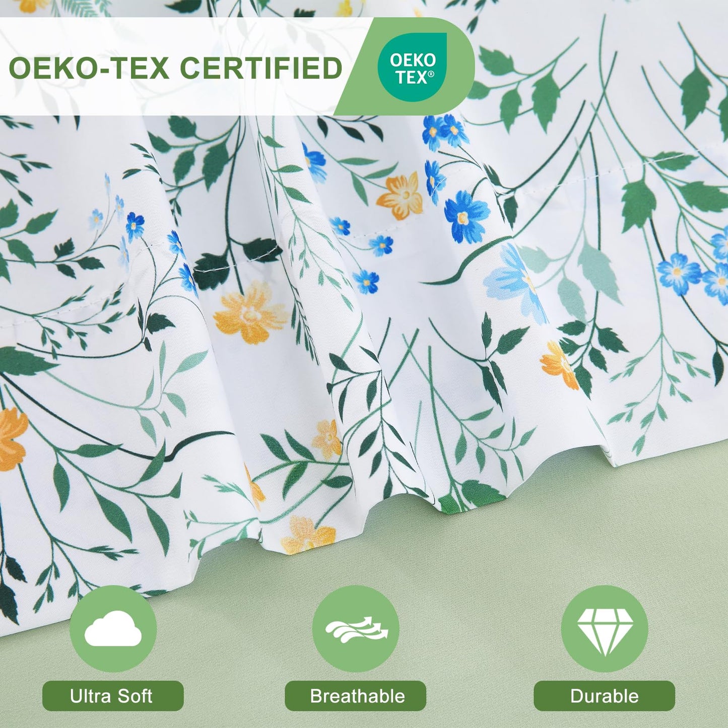 Swiftify Botanical Queen Bed Sheets Set 6-Piece, Boho Floral Brushed Microfiber Sheets, Cooling Bed Sheet Set, Soft & Breathable, 16' Deep Pocket Fitted Sheet & Pillowcase Set, Springfield Flowers