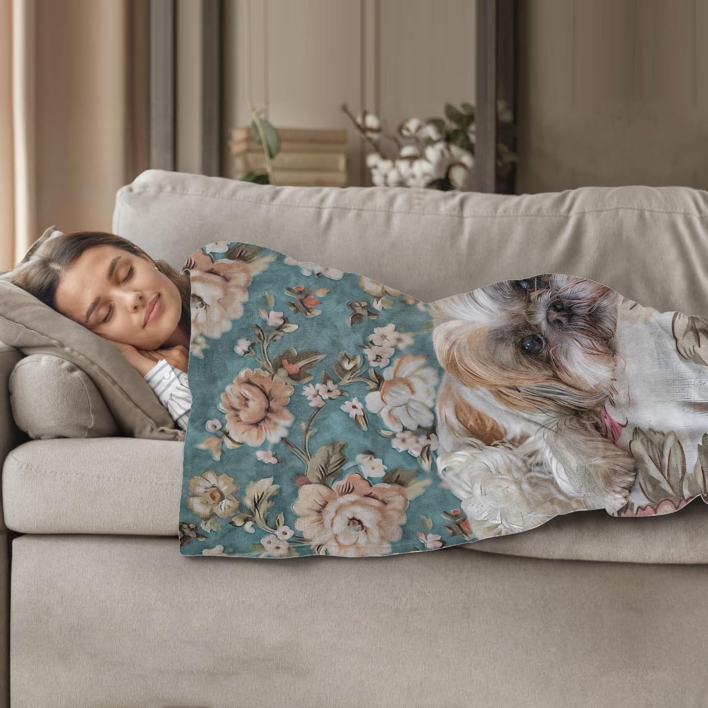Plistiz Shih Tzu Dog Throw Blanket for Women Girls Boys, Soft Flannel Blankets Gifts for Living Room Couch, Home, Sofa Decor, 50"x60"