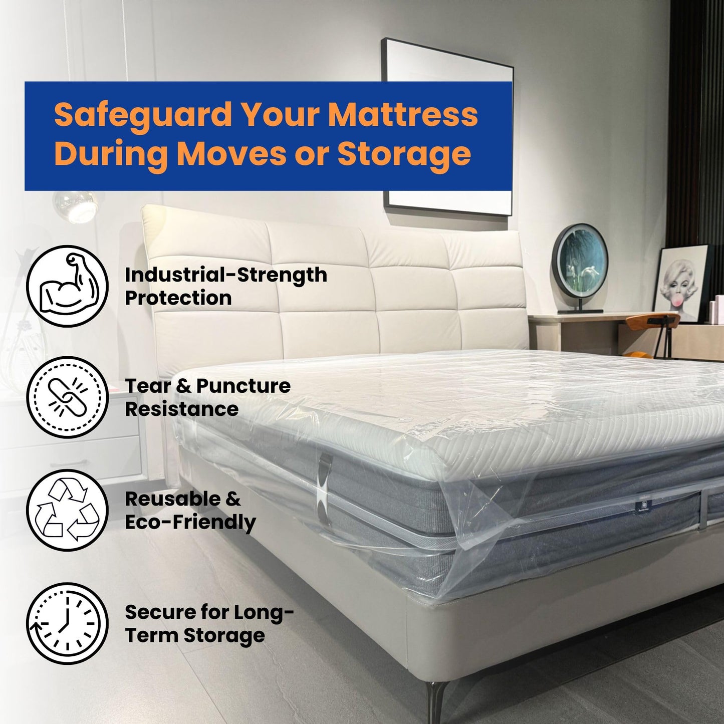 VICMORE 3mil Heavy-Duty Plastic Mattress Bag for King/Cal King Size – Tear-Resistant Mattress Protector Cover for Moving & Storage, Transparent & Easy Fit