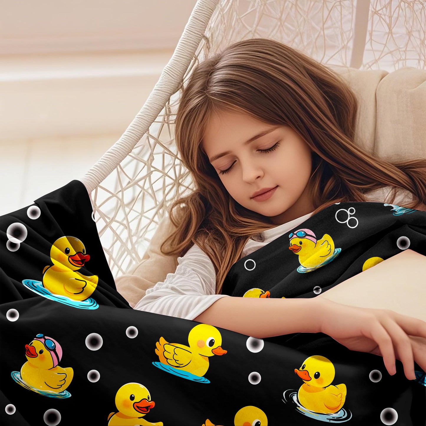 Tinerpoim Duck Blanket Gifts Soft Flannel Duck Throw Blanket Stuff Decor for Girls Women Kids Adults Black 50"x40"