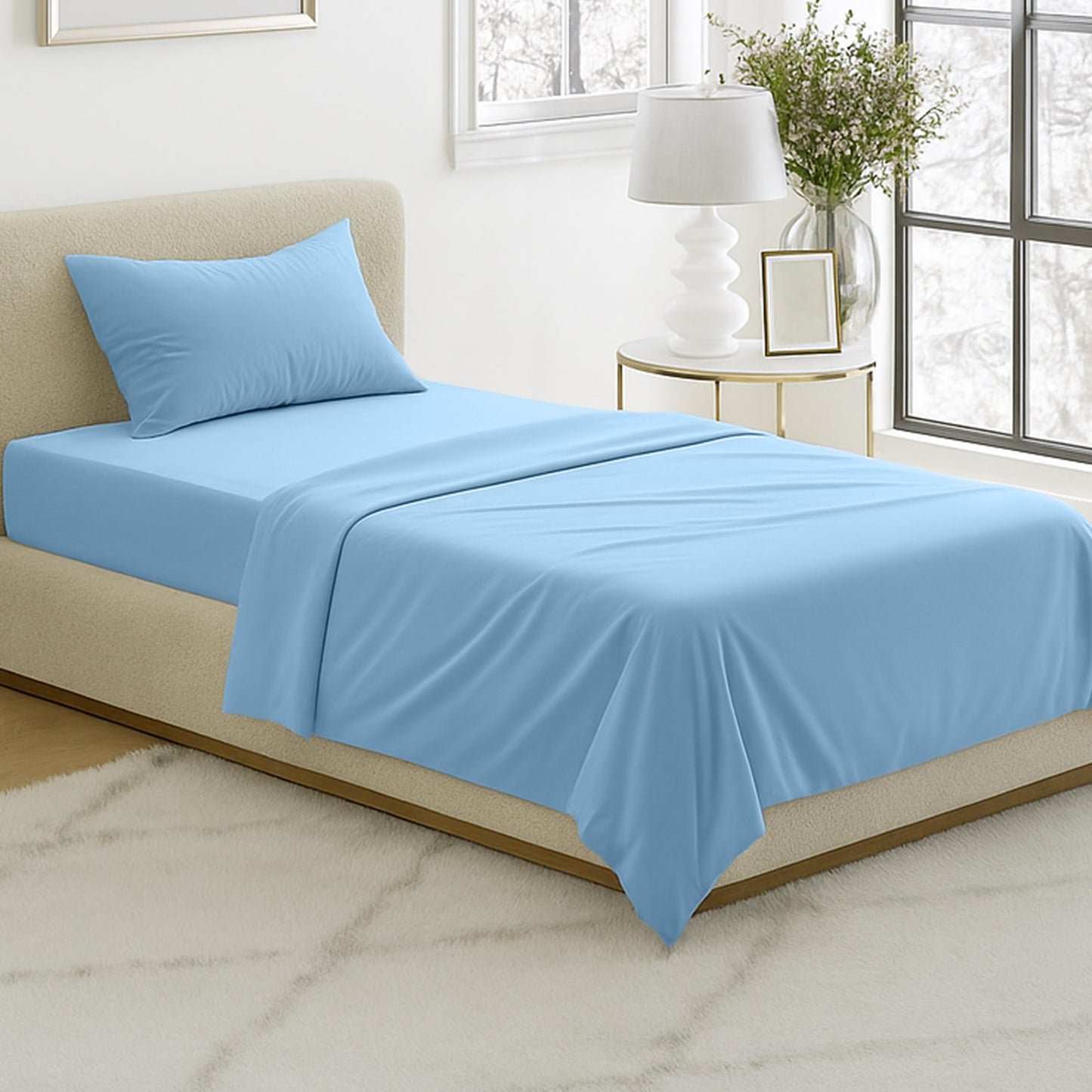 Brushed Microfiber Twin Sheets - 3-Piece Sheet Set with Pillowcase, Flat, and Fitted Sheets - Wrinkle and Fade-Resistant Bedding by Lavish Home (Blue)