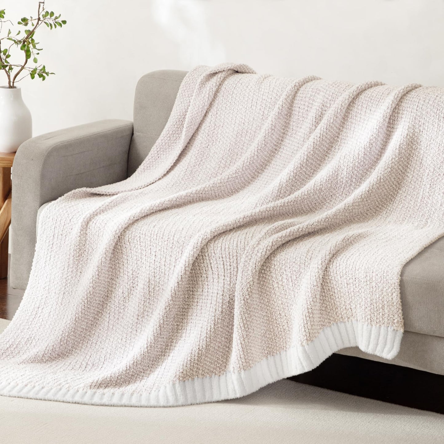Whale Flotilla Knit Throw Blanket, Ultra Soft Warm Reversible Cozy Decorative Blankets for Couch Sofa and Bed, 50x60 Inch, Camel