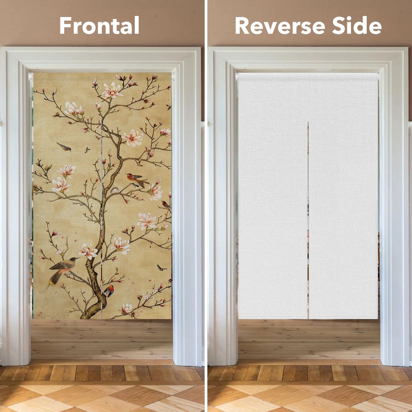 Leowefowa Long Japanese Noren Doorway Curtain Window Treatment Chinese Traditional Printing Door Curtain Tapestry Panel for Room Privacy Divider Home Kitchen Decor (Brown, Blossom), 33.5"x 70.9"