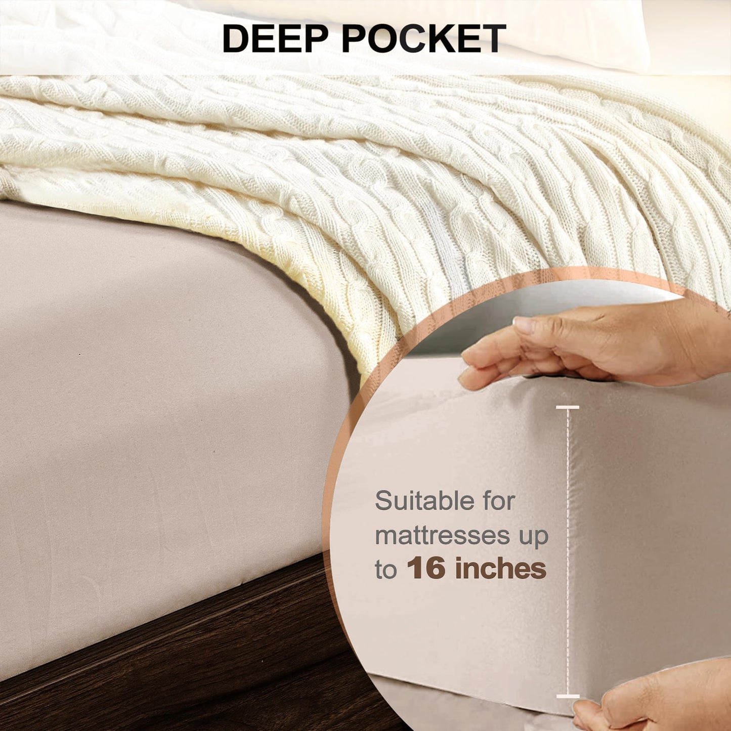 FreshCulture Queen Fitted Sheet - Hotel Quality, Ultra Soft & Breathable Brushed Microfiber, Deep Pocket, Cooling Fitted Sheets for Queen Size Bed (Khaki)