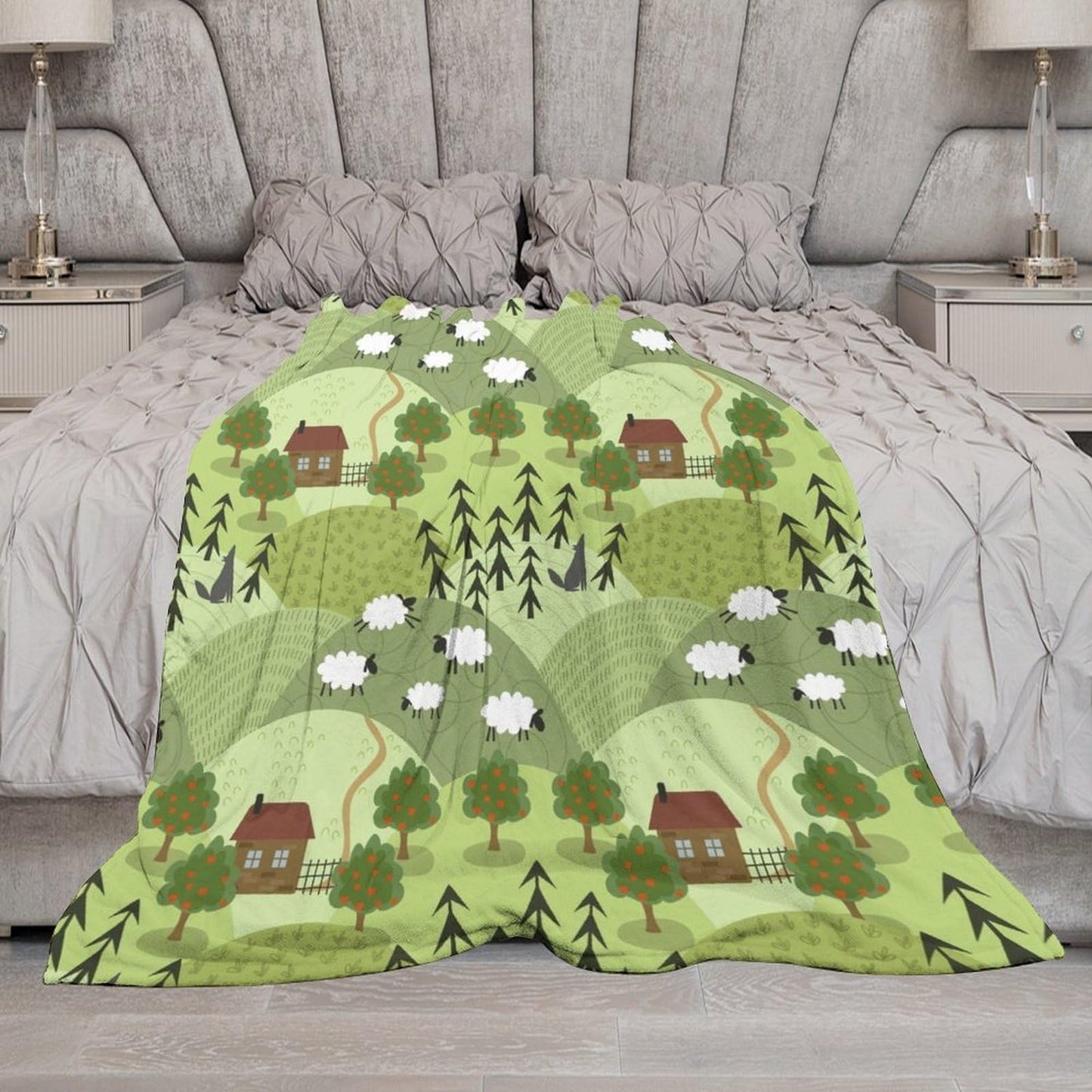 Sheep Blanket Green Mountains Forest Cute Cartoon Abstract Modern Art Print Soft Cozy Lightweight Throw Blanket for Kids Girls Boys Women Bedroom Living Room Dorm Chair Sofa Travel 40x50in