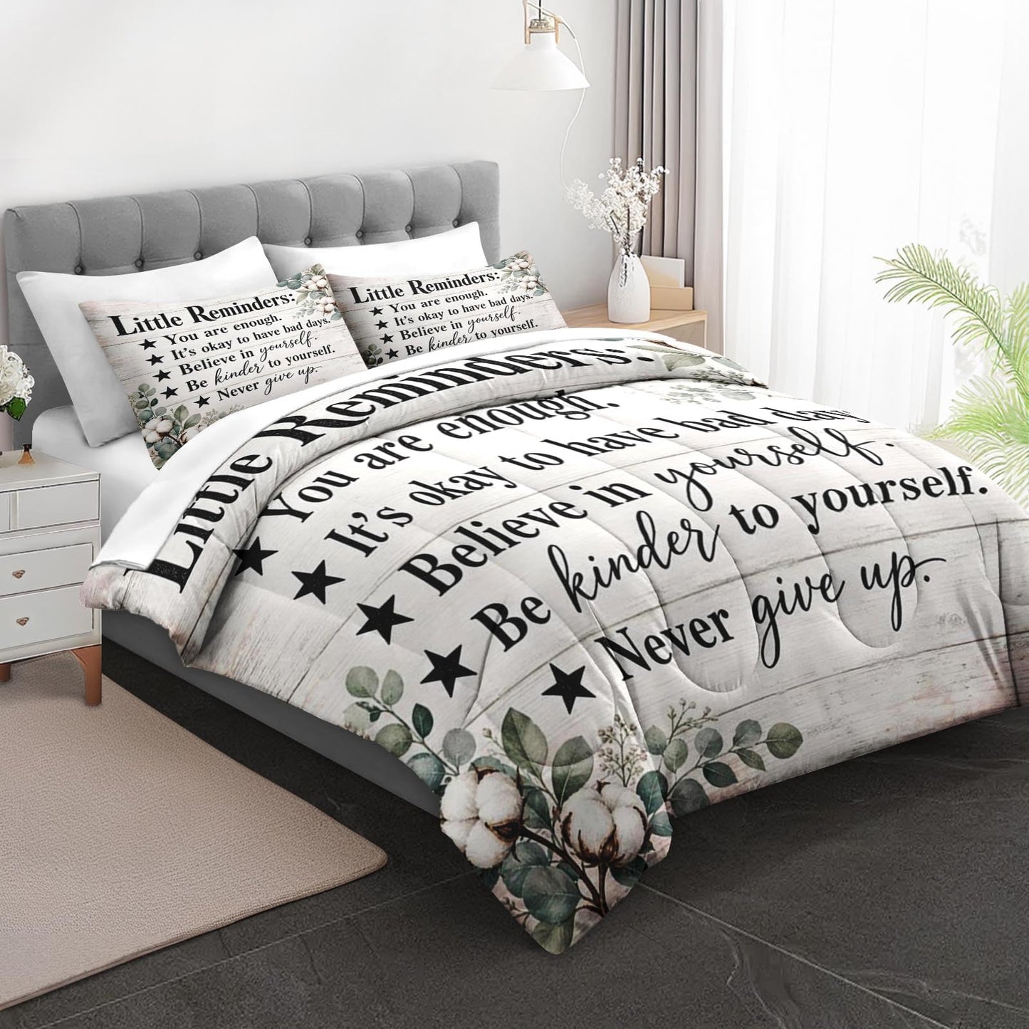 Boewywh Comforter Set Twin Size Motivational Farmhouse Inspirational 7 Pcs, Bedding for Kids and Adults, Bed Sheet Sets with Fitted Sheet 2 Pillowcases & 2 Shams for Bedroom Bed Decor