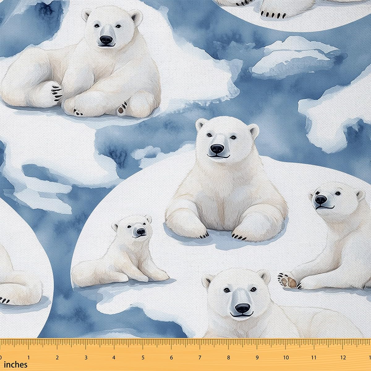 Cute Polar Bear Fabric by The Yard Watercolor Blue Tie Dye Ice Graffiti No Stretch Sewing Fabric Cartoon Lovely Wild Animal Winter Soft Flannel Polyester Fabric for DIY Projects 1 Yard Pre-Cut,36x59