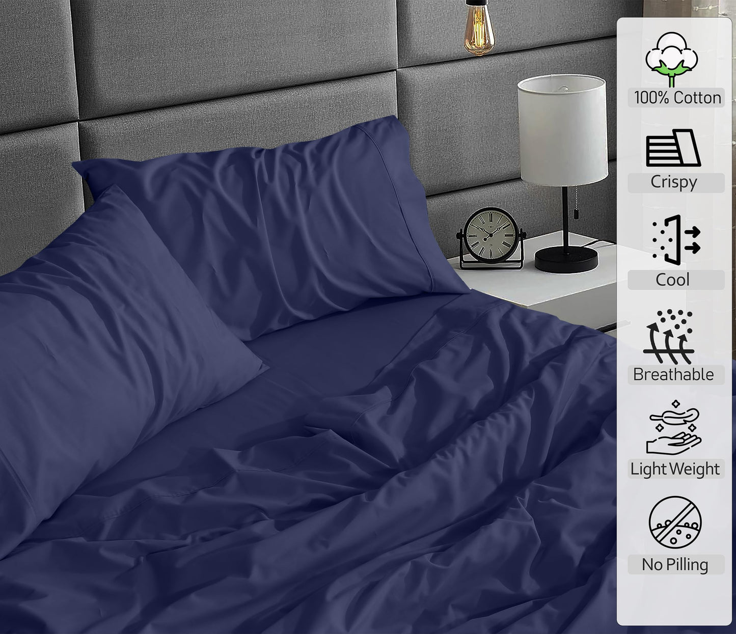 RUVANTI 100% Cotton Percale Sheets, Full Size, Crown Blue