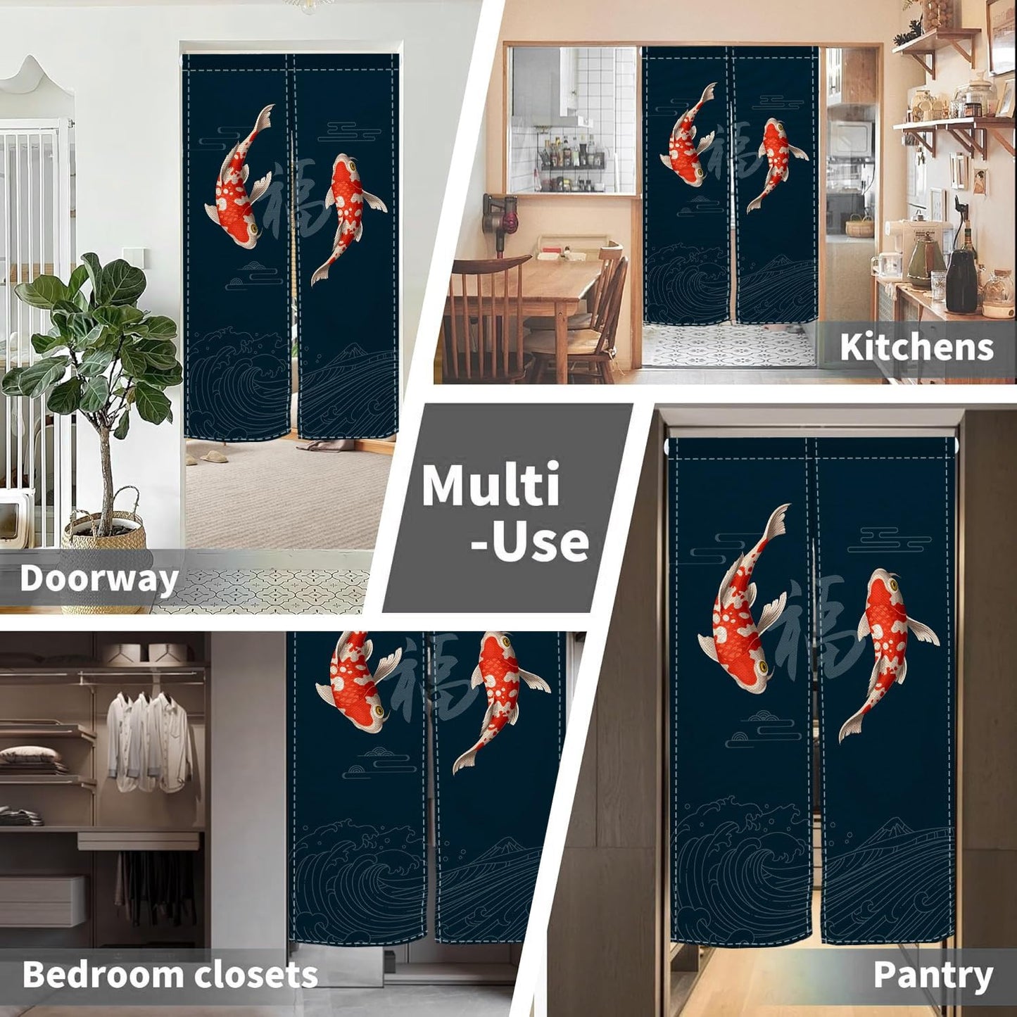 Leowefowa Chinese Koi Fish Doorway Curtain Traditional Fu Carps Printing Window Treatment Feng Shui Japanese Noren Curtain Door Tapestry for Room Privacy Partition Kitchen Home Decor, 33.5"x 70.9"