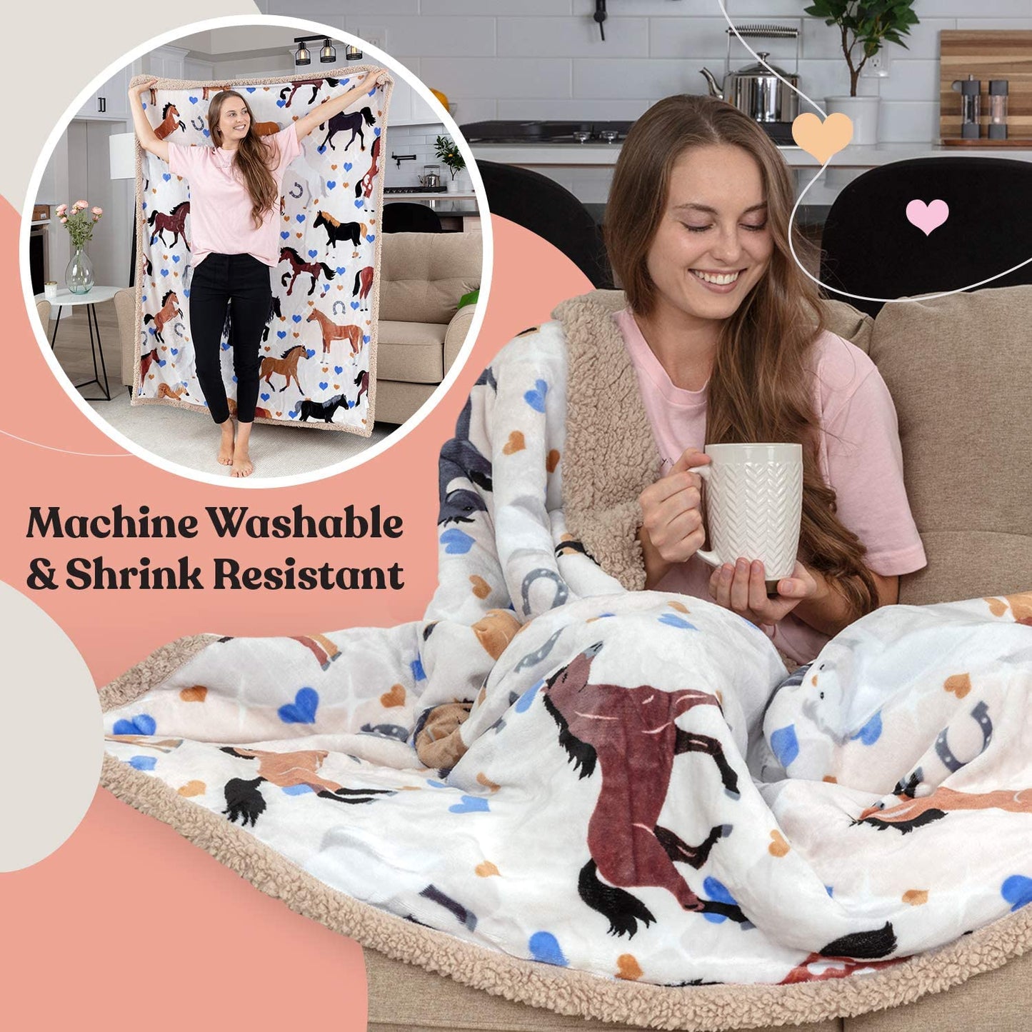 Horse Blanket for Girls - Perfect Horse Gifts for Girls - Soft & Cozy Lightweight 50x60 inch Throw Blanket, Loved by Kids and Granddaughters - Equestrian Gifts for Women