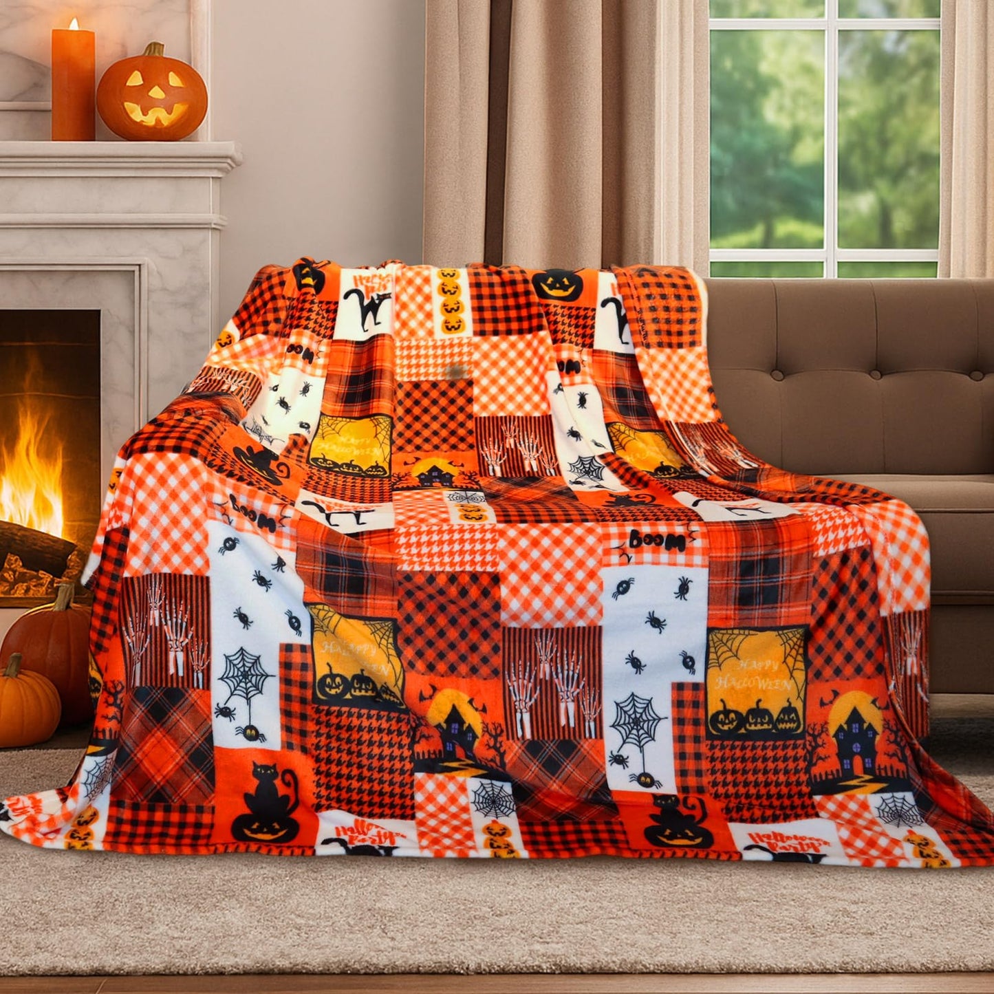 HITIME Cozy Blanket Printed Throw Halloween Collection - 300 GSM Fleece for Home Decoration, Ultra Soft Microfiber (Throw - 50" x 60") - J