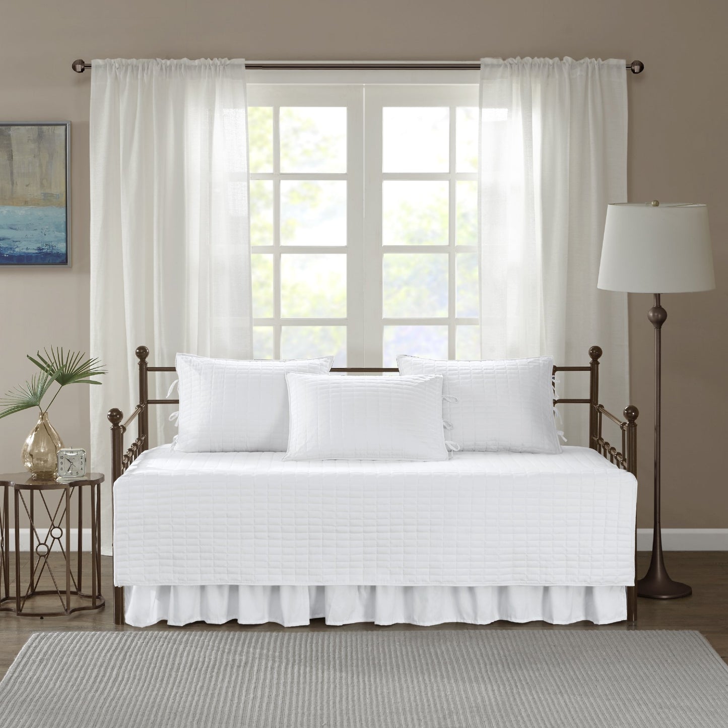Comfort Spaces Daybed Cover - Luxe Double Sided Quilting, All Season Cozy Bedding with Bedskirt, Matching Shams, Kienna White 75"x39" 5 Piece