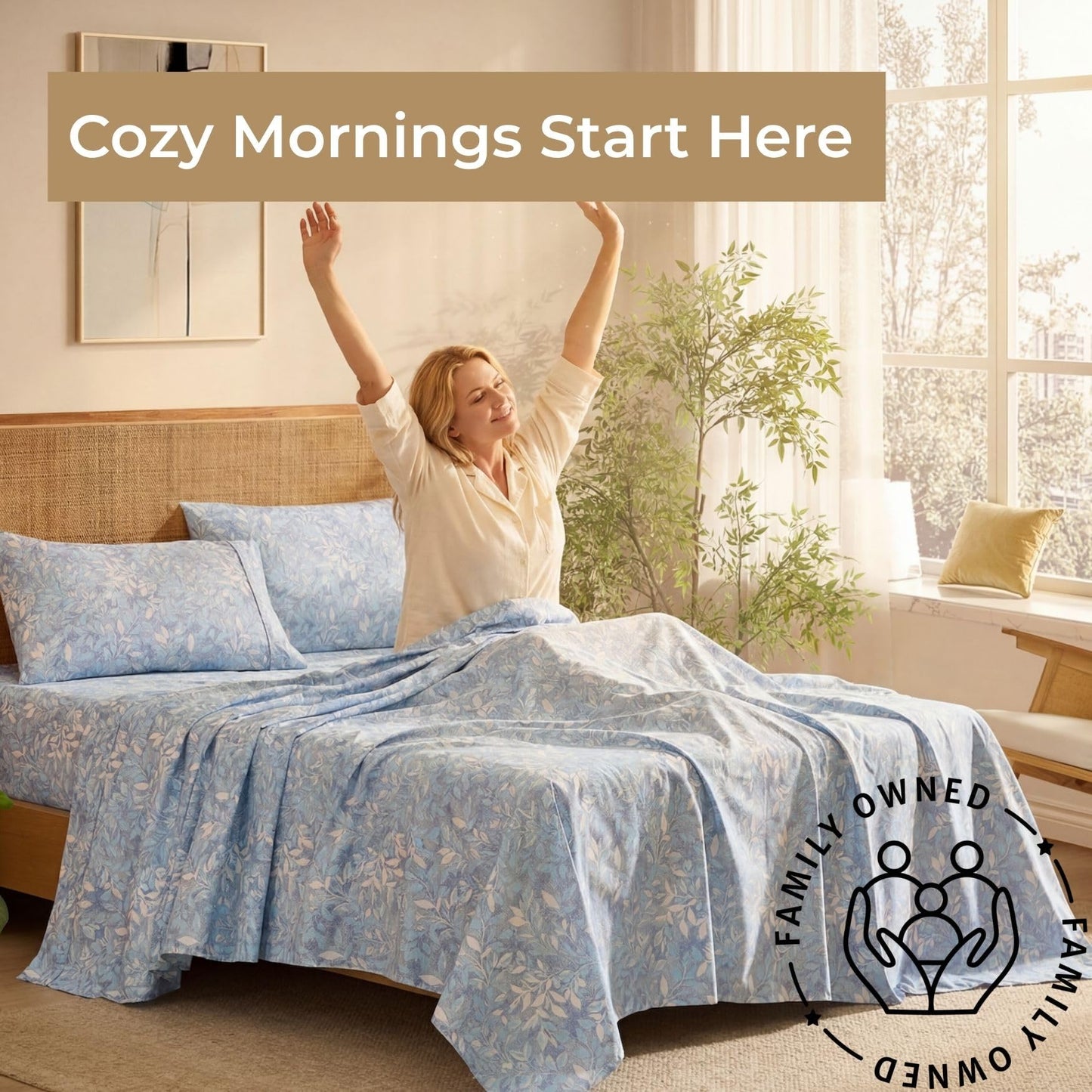HLC.ME Leaves Printed - Floral Bed Sheets - Botanical Patterned Bed Sheet Set - Wrinkle Resistant & Ultra Soft - Fits Mattresses up to 15 Inches Deep (Full Size, Blue)