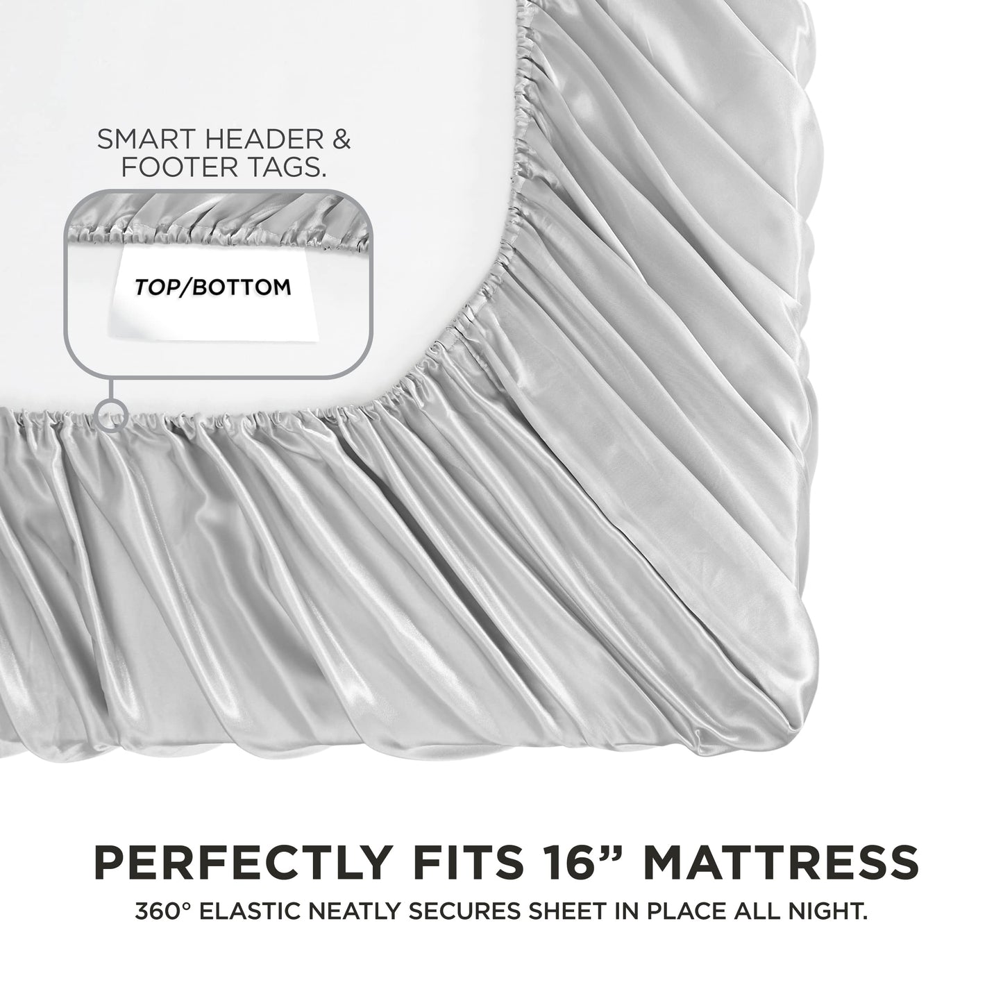 Juicy Couture Full Size Silk Satin Bed Sheet Set, Deep Pocket Silky Full Sheet Set with 1 Fitted Sheet, 1 Flat Sheet and 2 Pillow Case, Wrinkle Resistant and Anti Pilling Bed Sheets - Grey