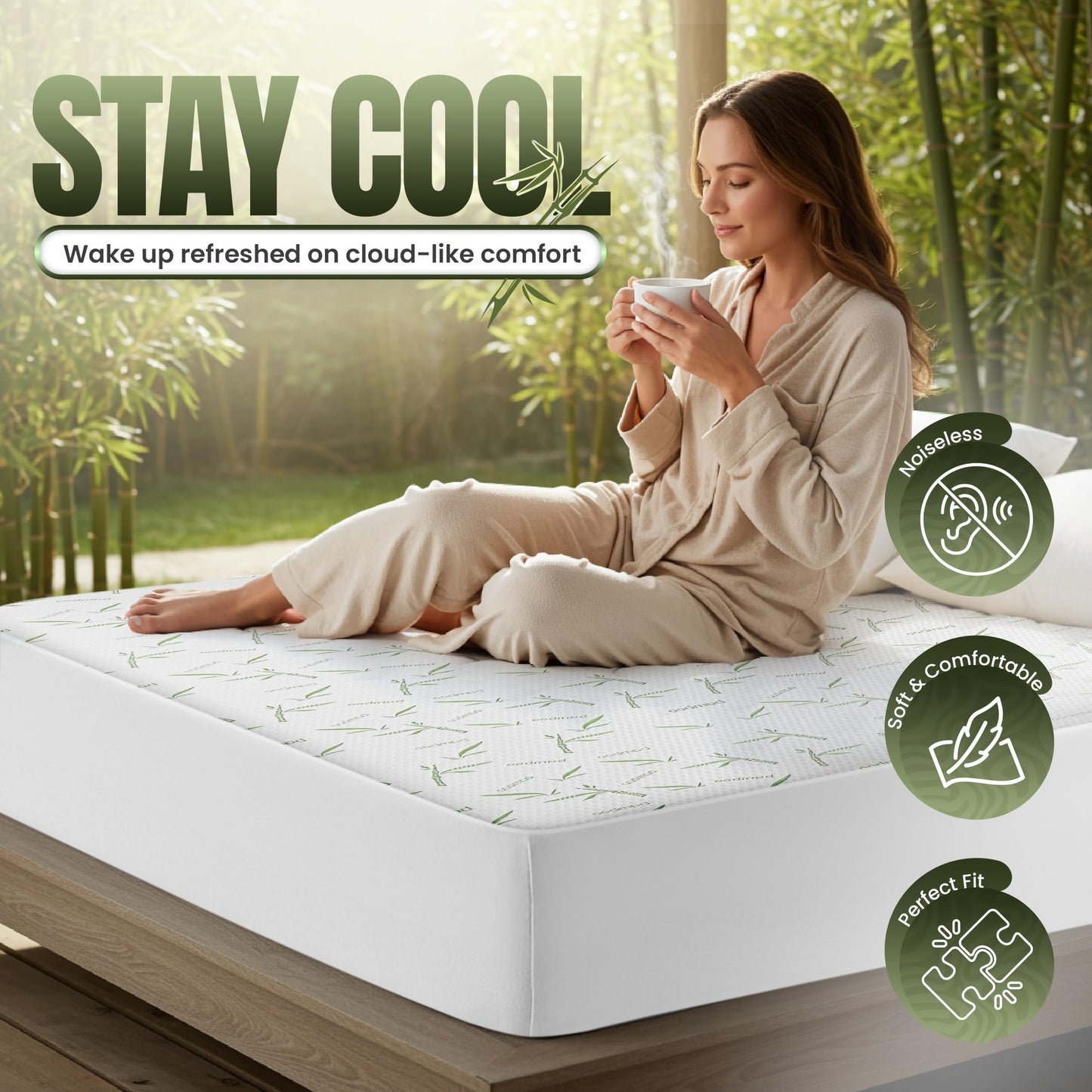 Utopia Bedding Waterproof Mattress Protector Queen Size Bed, Premium 200 GSM Bamboo Viscose Cooling Mattress Cover, Soft and Breathable, Fitted Style with 17 Inches Deep Stretchable Pockets