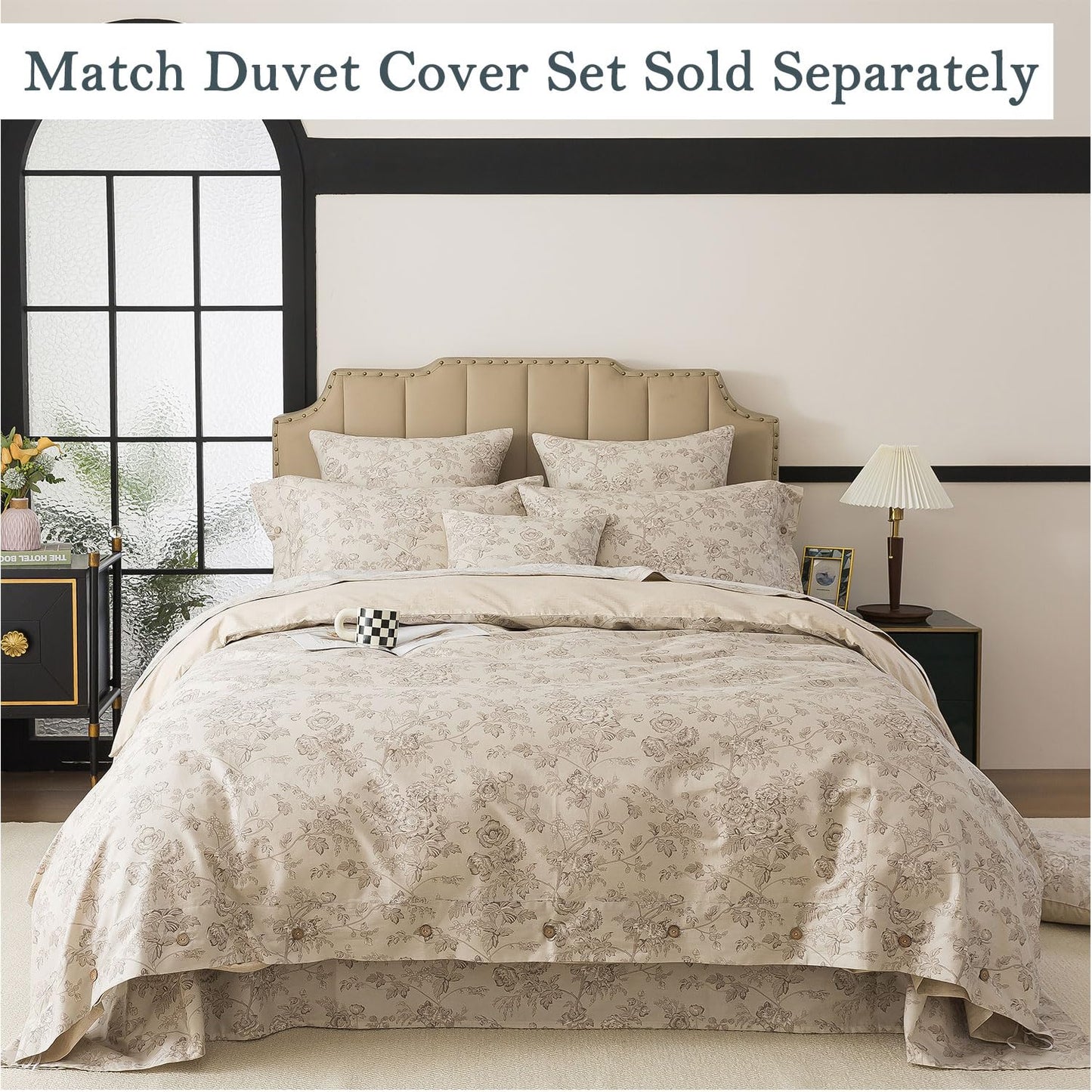 FADFAY Luxury 100% Cotton Percale Queen Sheet Set – 4-Piece Vintage Botanical Floral Bedding, Hotel-Quality Crisp & Breathable Sheets, Deep Pocket Fitted Sheet, Elegant French Country Cottage Style