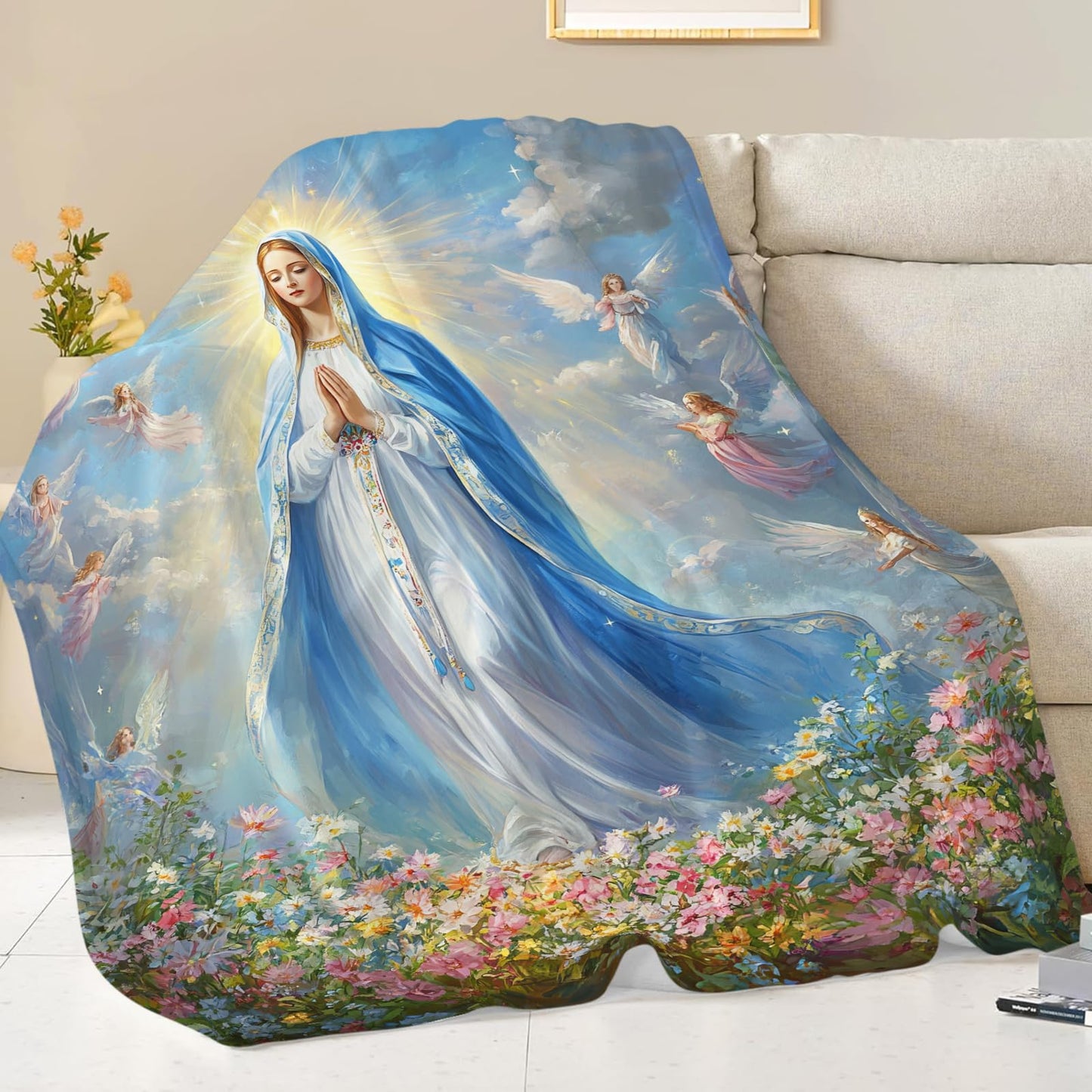 Virgin Mary Virgen de Guadalupe Blanket, Our Lady of Guadalupe Throw Blanket, Cozy Flannel Soft Blankets Gift for Girls Couch Sofa Bed 50" x 40"