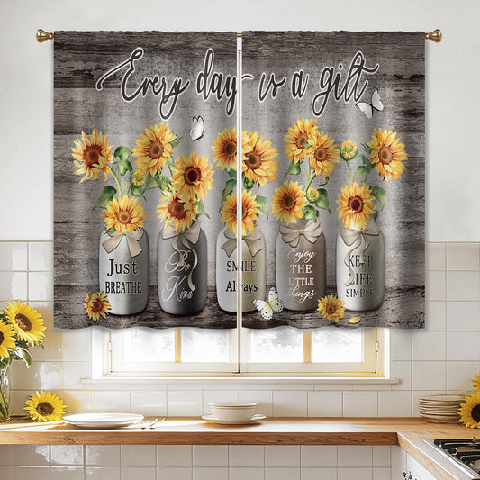 Cizuug Vintage Sunflower Floral Kitchen Curtains Inspirational Retro Country Flower Floral Small Short Cafe Window Curtains Wooden Rustic Bathroom Living Room Bedroom Drapes Treatment 2 Panels