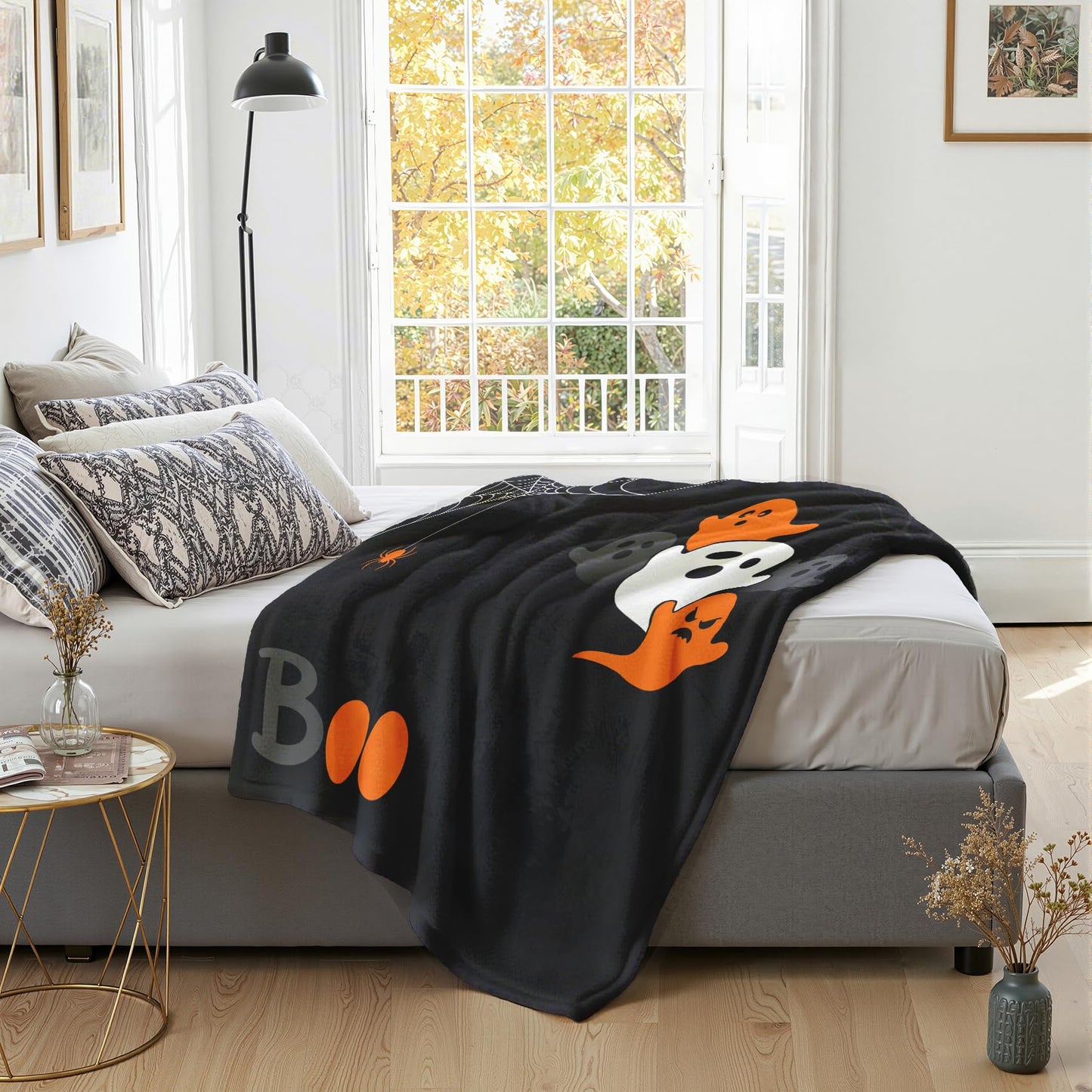GEDAEUBA Boo Blanket Halloween - Spooky Ghost Spider Web Fleece Blanket Full Size, Soft Cozy Blankets & Throws for Couch, Bed, and Sofa, 84x90 inches