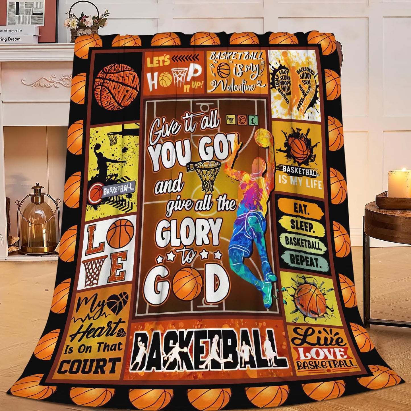 SweetFox Basketball Blanket Basketball Sports Decor Throw Blanket, Gifts for Girls Boys Lovers Super Warm Soft Plush Lightweight Fleece Flannel Bedding Blankets for Kids Adults Women Men 50"X40"