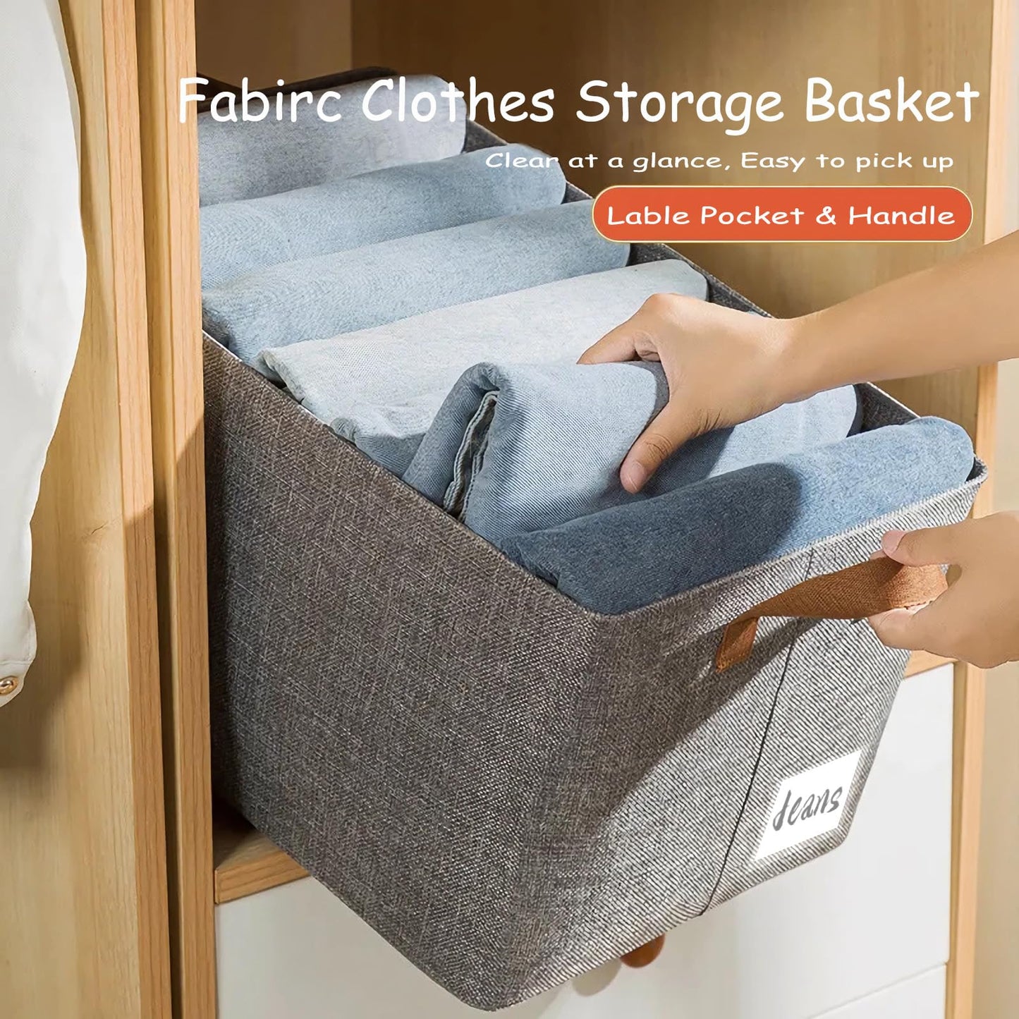 AARAINBOW Linen Closet Organizer Storage Bin with Steel Frame, Stackable Fabric Jeans Baskets for Shelves, 4 Packs Foldable Wardrobe Clothes Box for Sweater Pants Towel Shirt Storage, 23L Gray