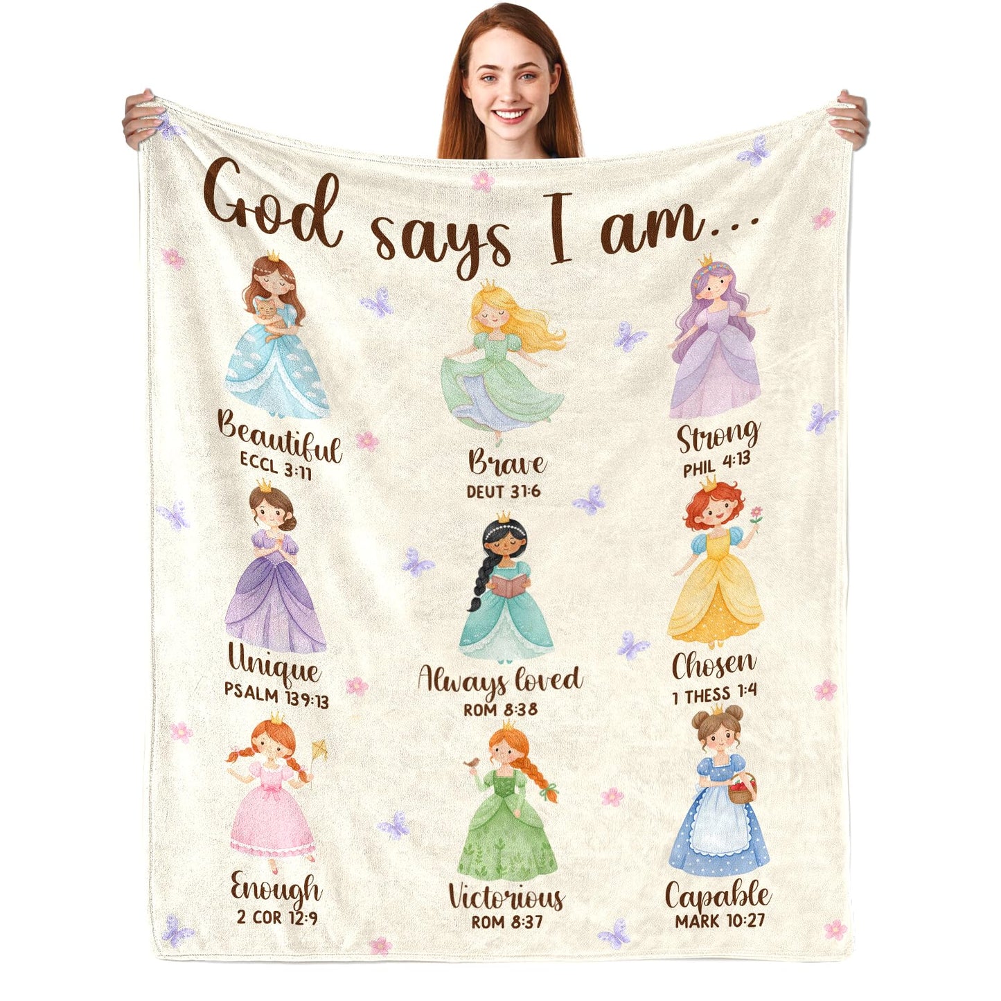 CIUGOIG Christian Gifts for Girl, God Says I Am Princess Blanket 50"x60", Inspirational Religious Birthday Gifts for Girls Princess Lover Bible Verse Blanket, Christian Princess Gifts