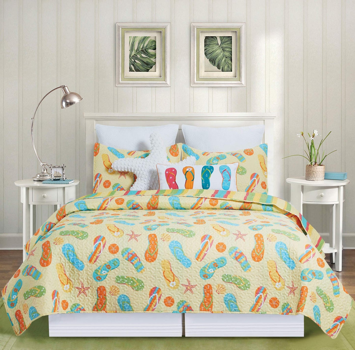 C&F Home Sunny Splash Flip Flops 3-Piece Full/Queen Quilt Set Versatile Summer Nautical Coastal Beach House Reversible Machine Wash Lightweight Coverlet Comforter Bedroom Bedding Decor Decoration