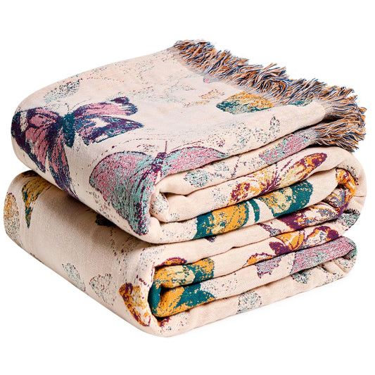 MSGKV Boho Throw Blanket for Bed Cotton Butterfly Twin Size Couch Blanket 60"x80" Muslin Summer Breathable All Seasons Lightweight Farmhouse Blankets