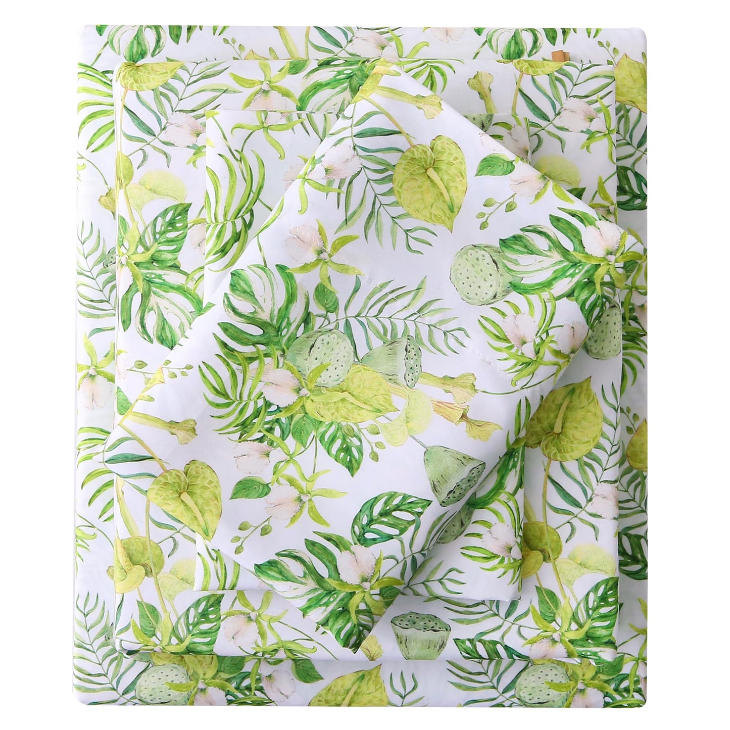 Viviland Floral Twin Sheet Set - 3 Piece Jungle Greenery Botanical Patterned Bed Sheets - Soft, Breathable Microfiber Sheets with Deep Pocket, Non-Slip Fitted Sheets & Pillowcases