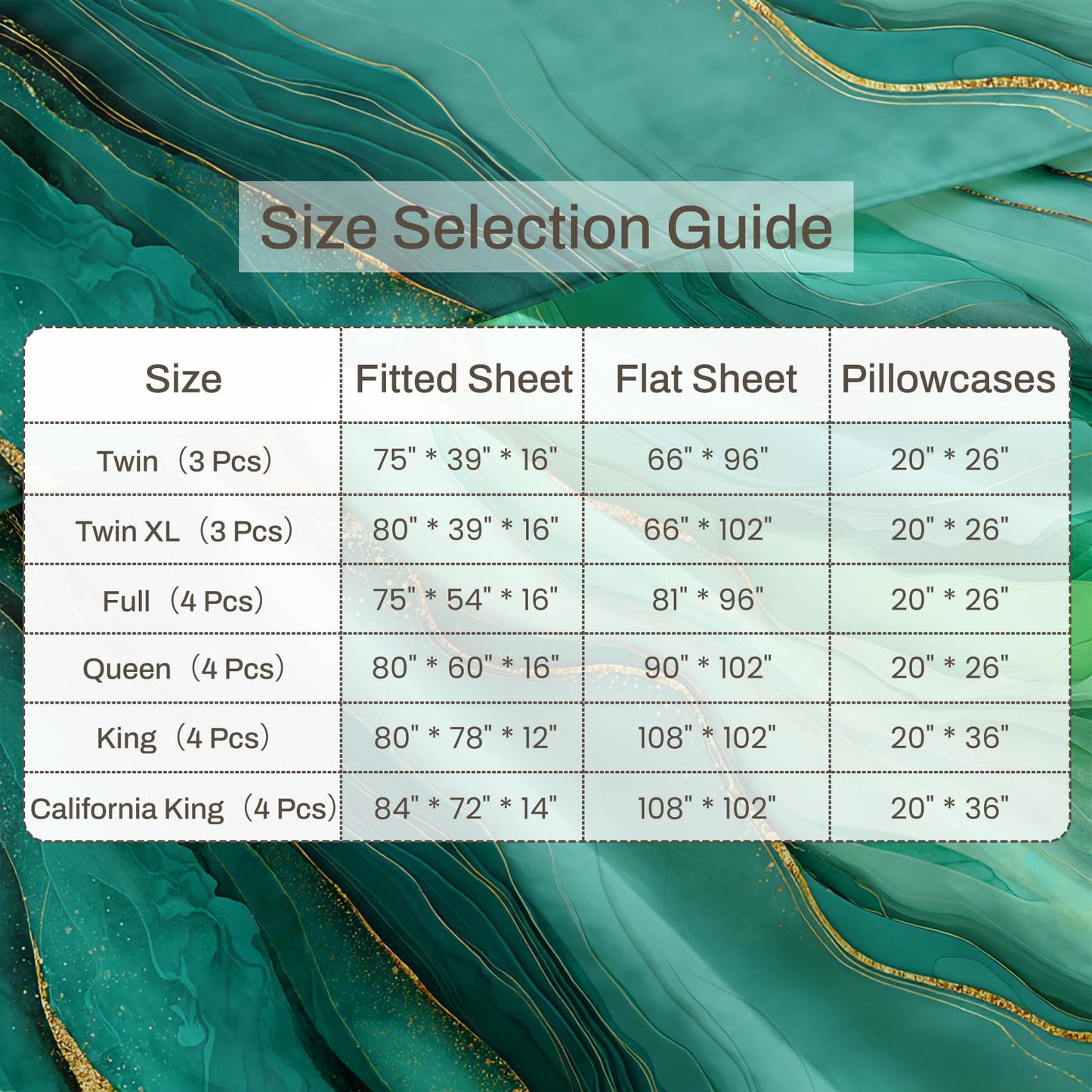 Green Full Sheet Set Marble Fluid Art Flat Fitted Sheet Sets, Green