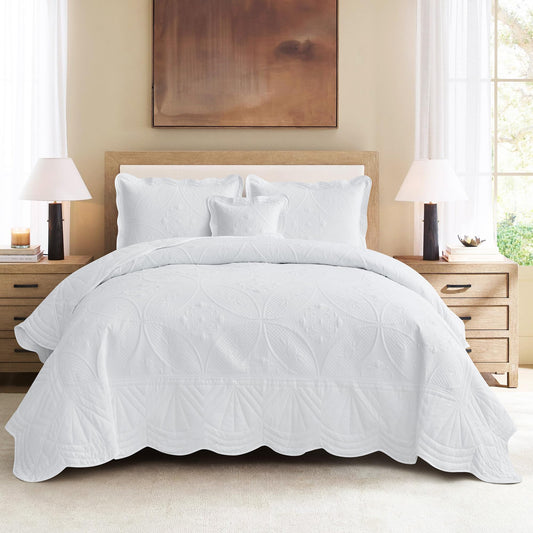 DaisyHuang Oversized Bedspread - Queen Size Bedding Cover - Modern & Contemporary Coverlet Set, Real Stitching, Reversible, Lightweight, 5 Piece, White