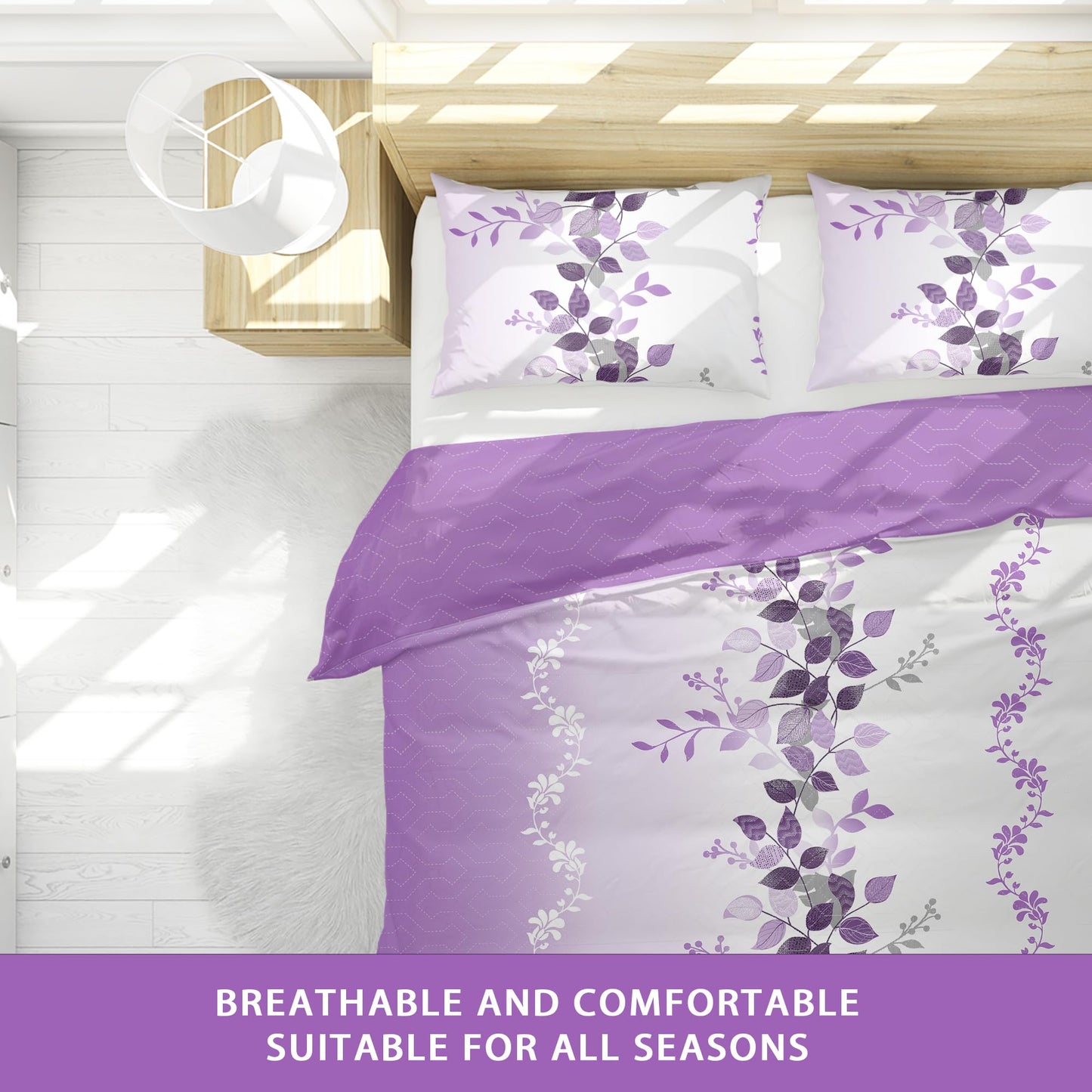 Deepsleep King Bedspread Set 9 Pieces, All Season Luxury Bed in a Bag for Bedroom, with 2 Pillowcases and 6 Curtains, Ultra-Soft Microfiber for Complete Bedroom Decor, Purple Flower