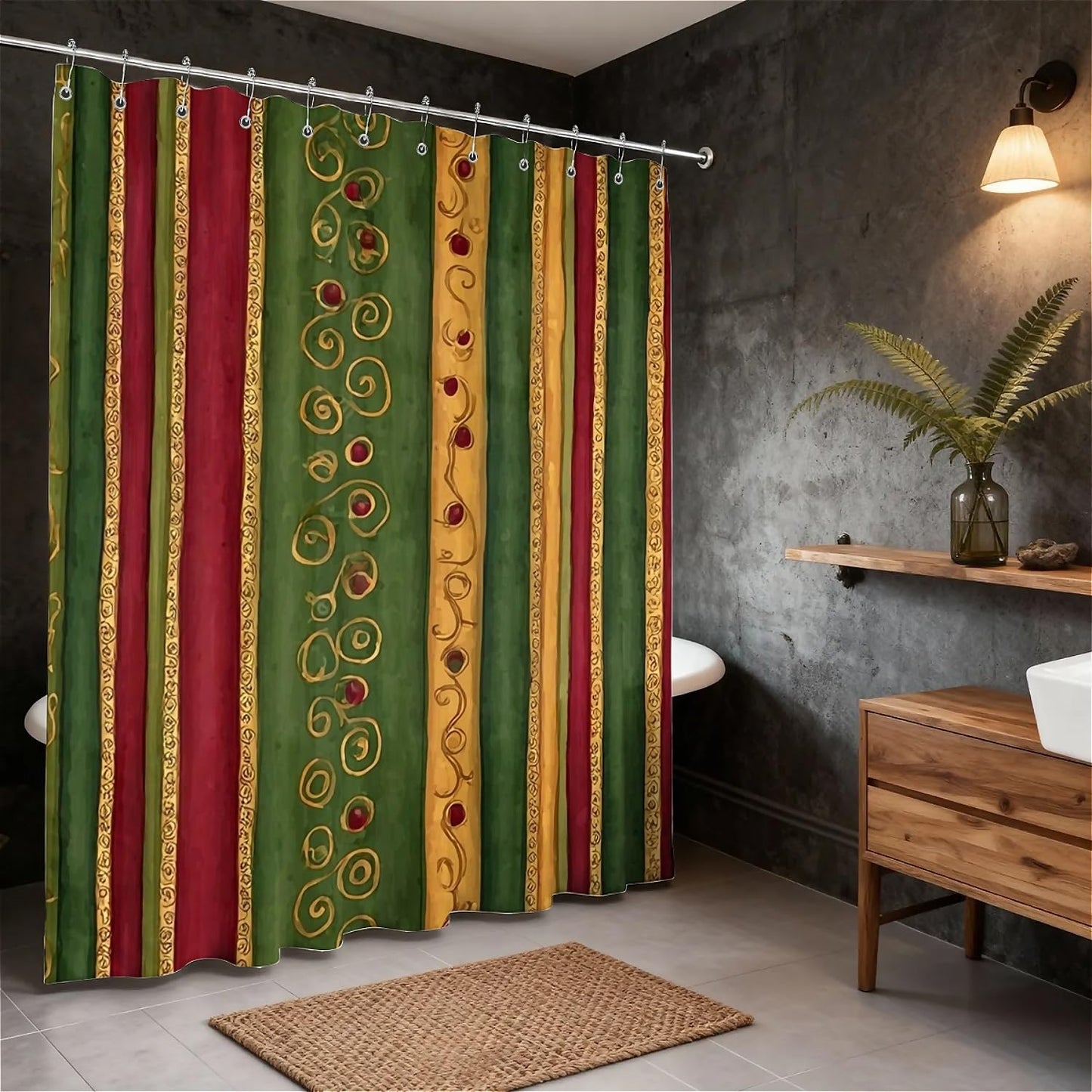 TANGXUNFA Christmas-Stripes-and-dots Shower Curtain for Bathroom, Water-Resistant Long Shower Curtain Set 72x72 Inch with Metal Grommets and 12 Metal Hooks