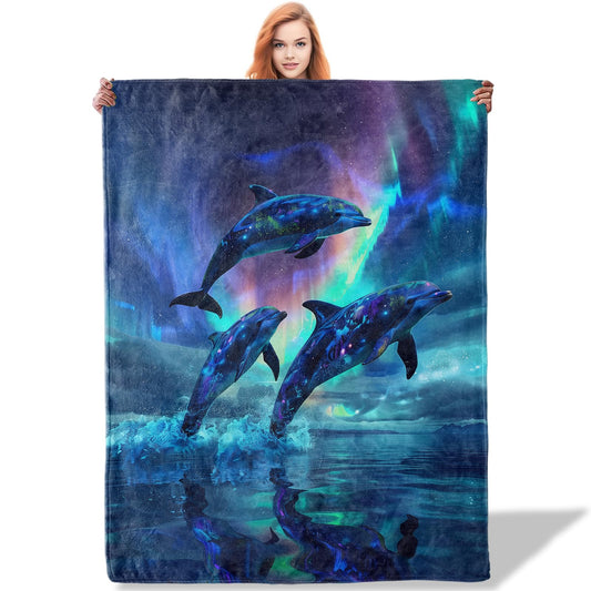 Plistiz Dolphin Throw Blanket 50"x60", Animals Theme Blankets for Living Room Couch, Home, Sofa Decor, Soft Flannel Dolphin Gifts for Women