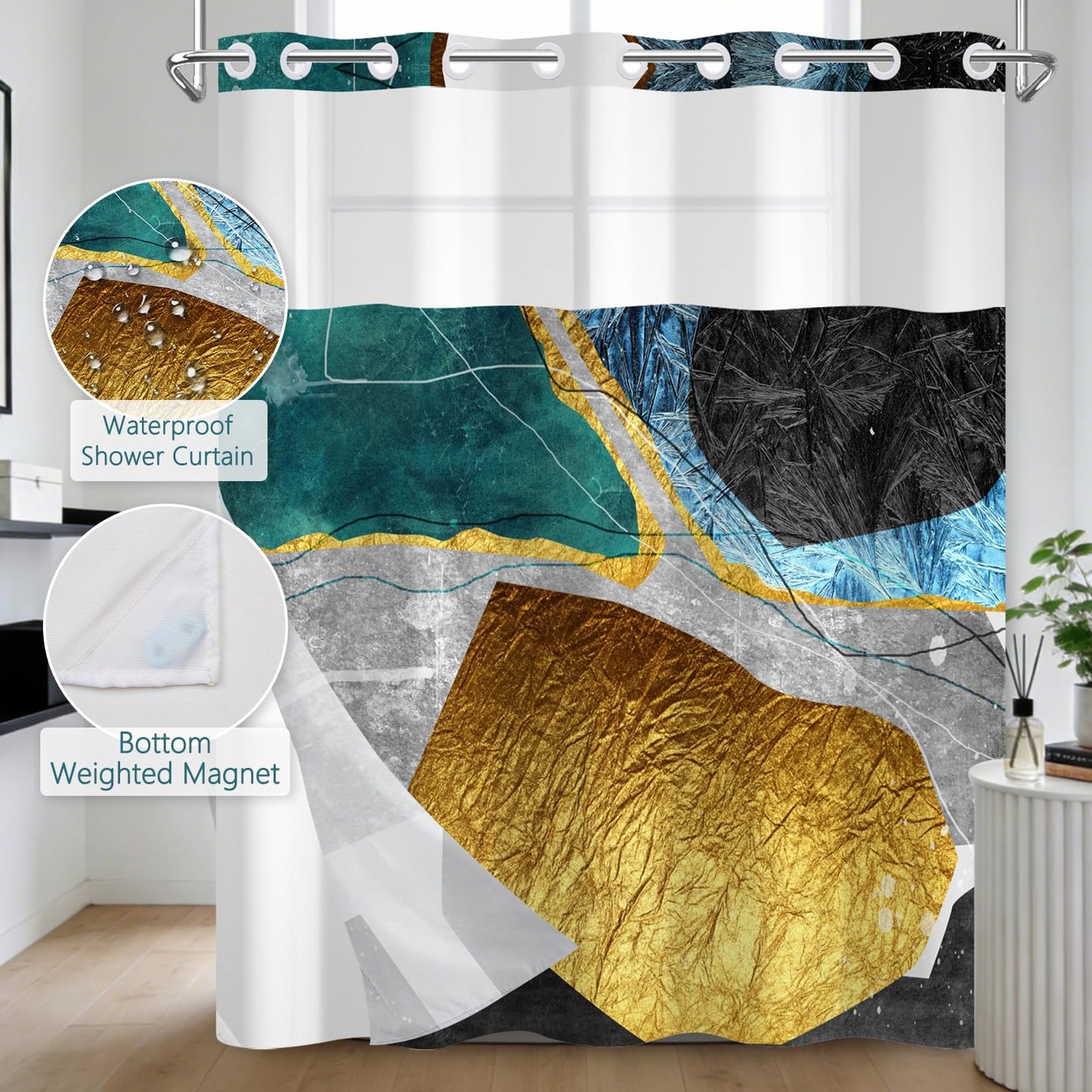 NAEMBCU Abstract Shower Curtain with Snap in Liner 71x74 Inch