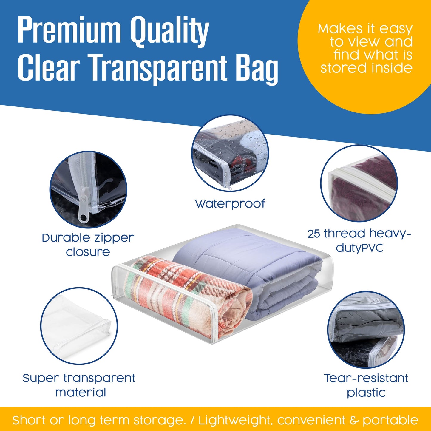 Houseables Sweater Bags Moth Proof, Clothing Storage Bags, with Zipper, Sweater Storage, Clear Zippered Organizers, Clothes, Blanket, Linen, Bedding, Quilt, Vinyl Plastic Protectors, 18x15x4”, 5 Pack.