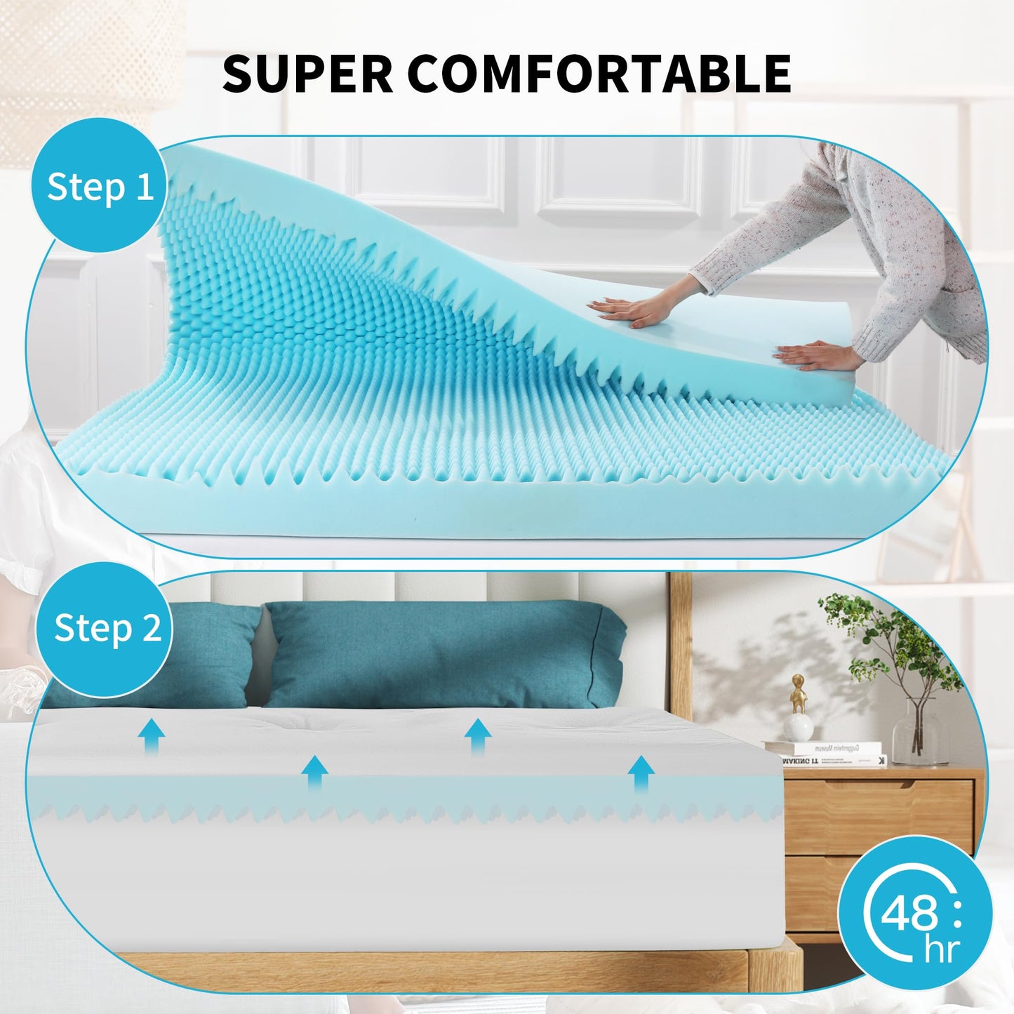 HOMBYS 6 Inches Thickness Mattress Topper Queen Size, Dual Layer Design Soft Pillow Top Mattress Topper, Puffy Mattress Pad Topper for Back Pain Reilef