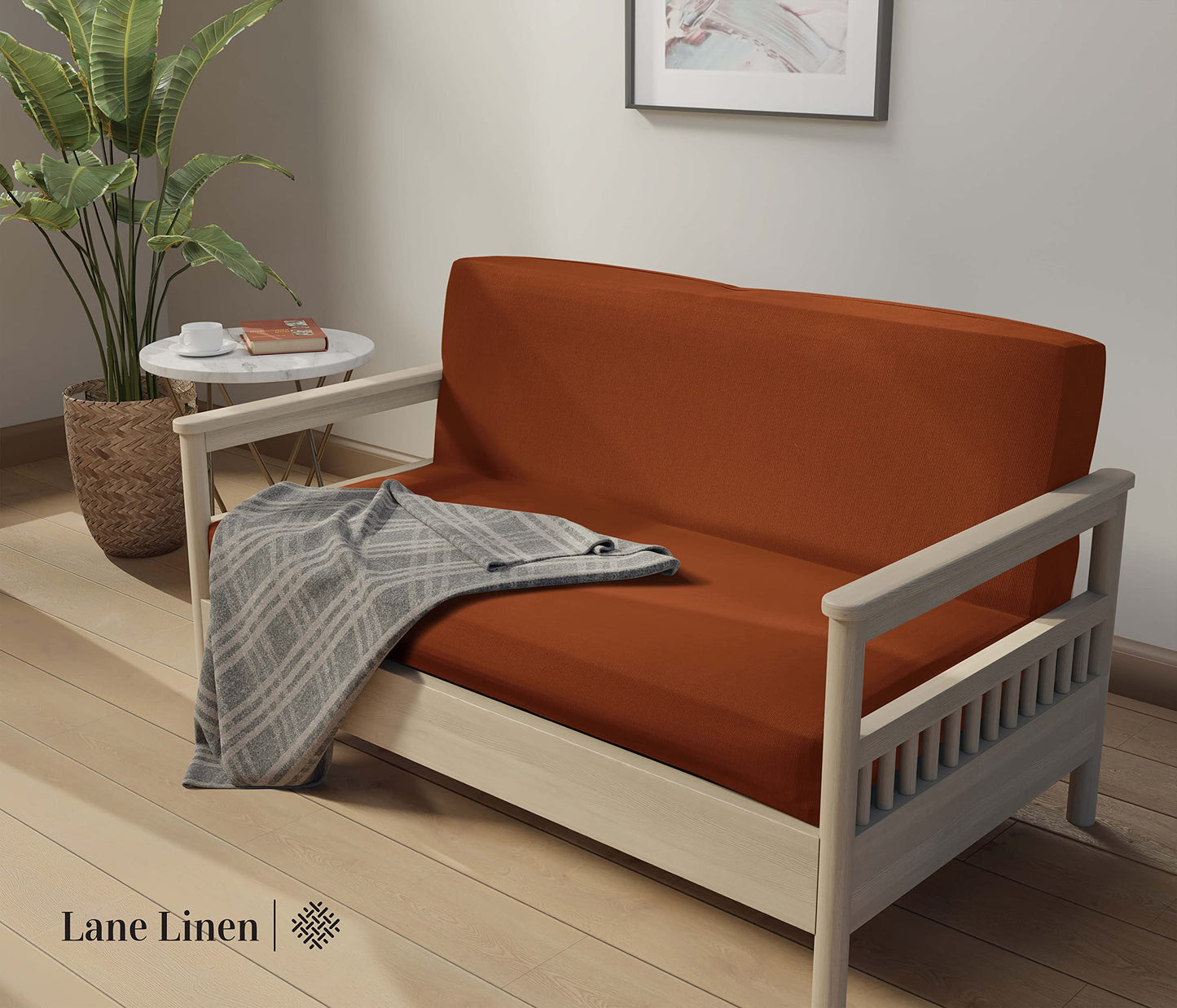 LANE LINEN Futon Covers Full Size, 100% Cotton Slipcovers, Full Size Mattress Cover for Futon Sofa Bed, Foldable Armless Sofa Cover, Zippered Couch Cover - Rust