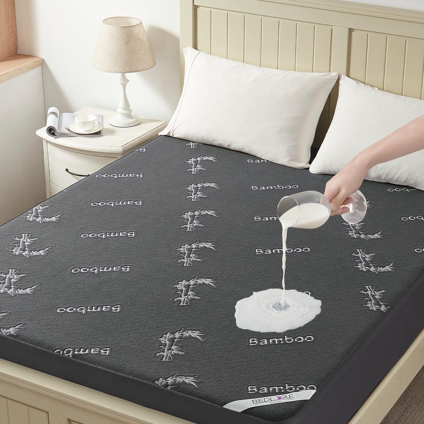 BEDLORE Full Size Waterproof Mattress Protector Viscose Derived from Bamboo, Soft Mattress Cover Fitted with Deep Pocket 6"-15", Breathable Noiseless Mattress Pad, Machine Washable(Gray)