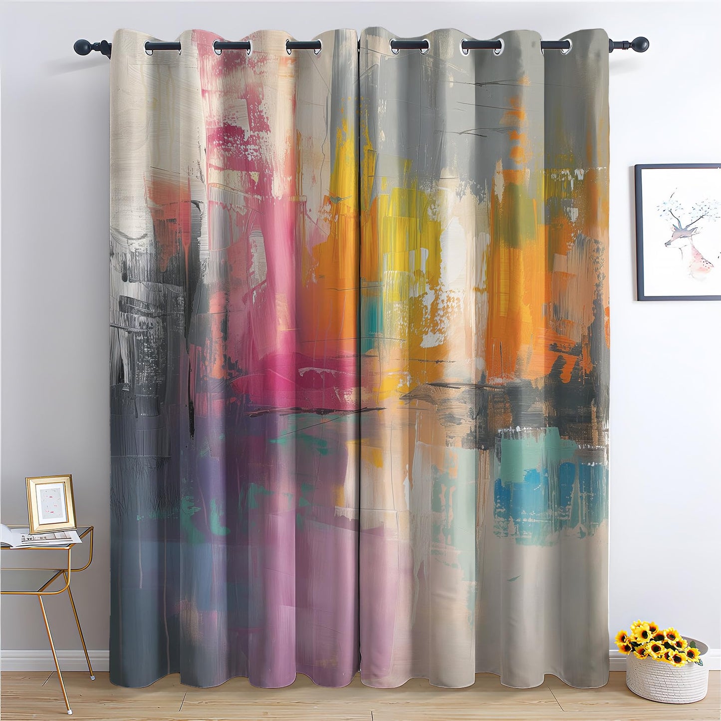NejZoltrix Abstract Colourful Curtains, Multicolored Tainted Window Curtains, Modern Grunge Style Blackout Curtains 72 Inch Length, Thermal Grommet Drapes for Bedroom Living Room, 2 Panels Set