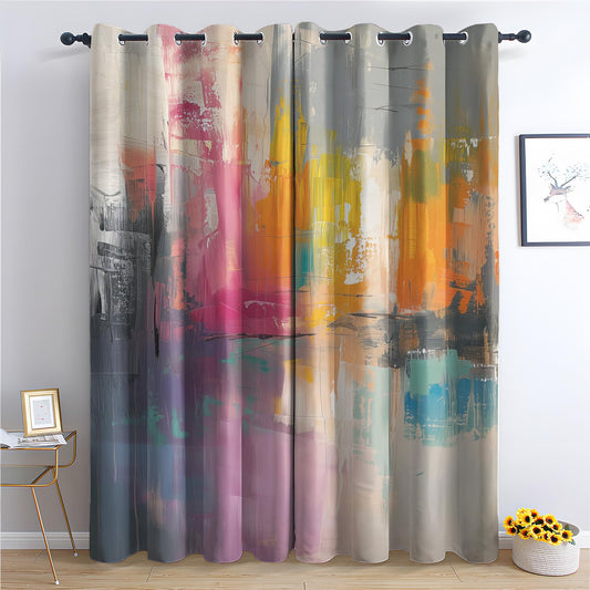 NejZoltrix Abstract Colourful Curtains, Multicolored Tainted Window Curtains, Modern Grunge Style Blackout Curtains 72 Inch Length, Thermal Grommet Drapes for Bedroom Living Room, 2 Panels Set