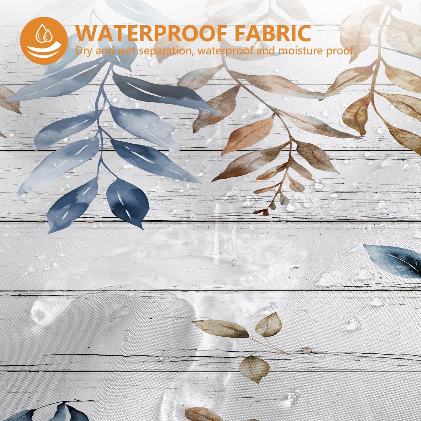 MEHOFOND No Hook Fall Pumpkin Shower Curtain with Snap in Liner,Hookless Autumn Watercolor Blue White Pumpkin Shower Curtain,Farmhouse Eucalyptus Leaves Thanksgiving Holiday Bathroom Decor 71x74 in