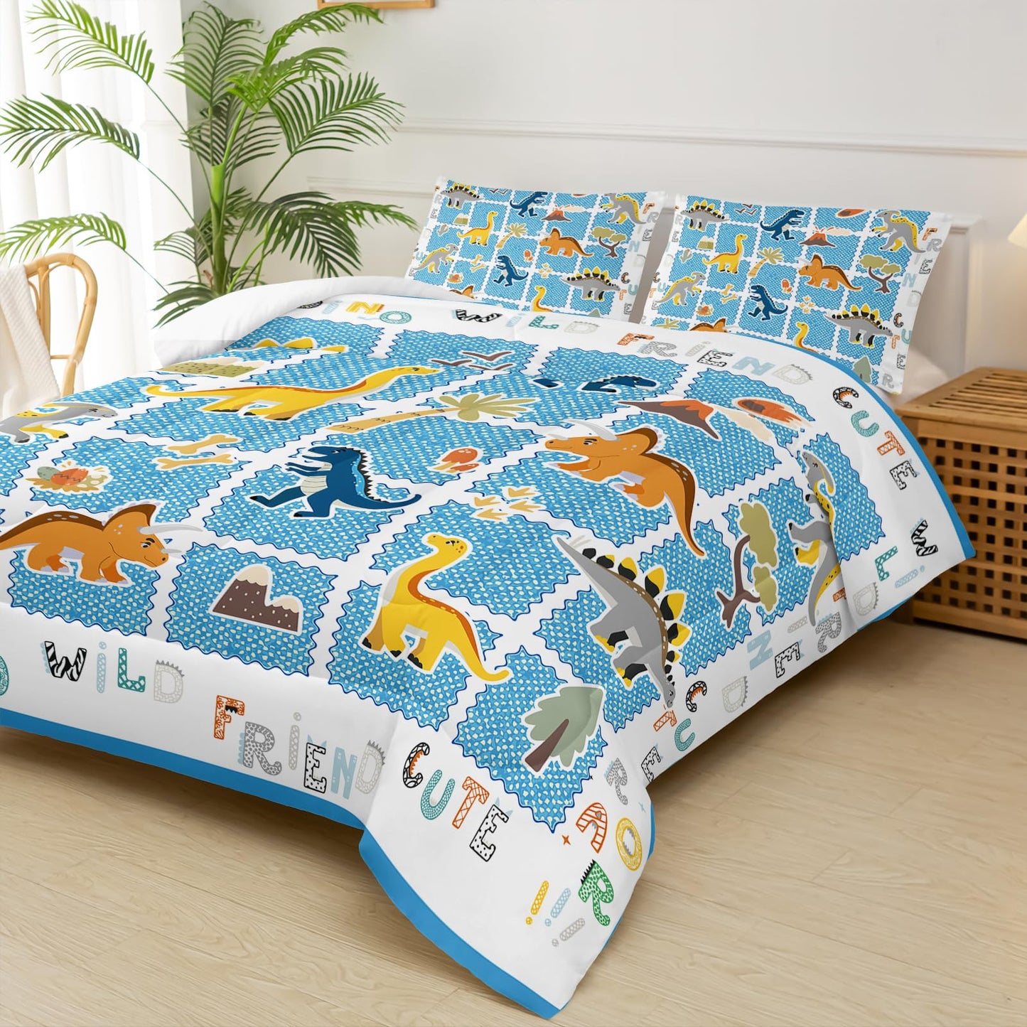 lneffble Twin Bed Comforter Sets for Boys Dinosaur，Dinosaur Bedding Set for Girls Teens Kids Boys Adults Room Decor,with 1 Comforter with 2 Pillow Case