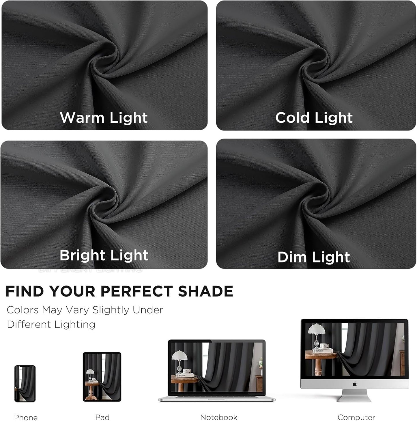 Joydeco 96 Inch Blackout Curtains for Bedroom, Black Out Curtains 96 inch Long, Room Darkening Thermal Insulated Drapes 2 Panels Set, Dark Grey Curtains for Living Room