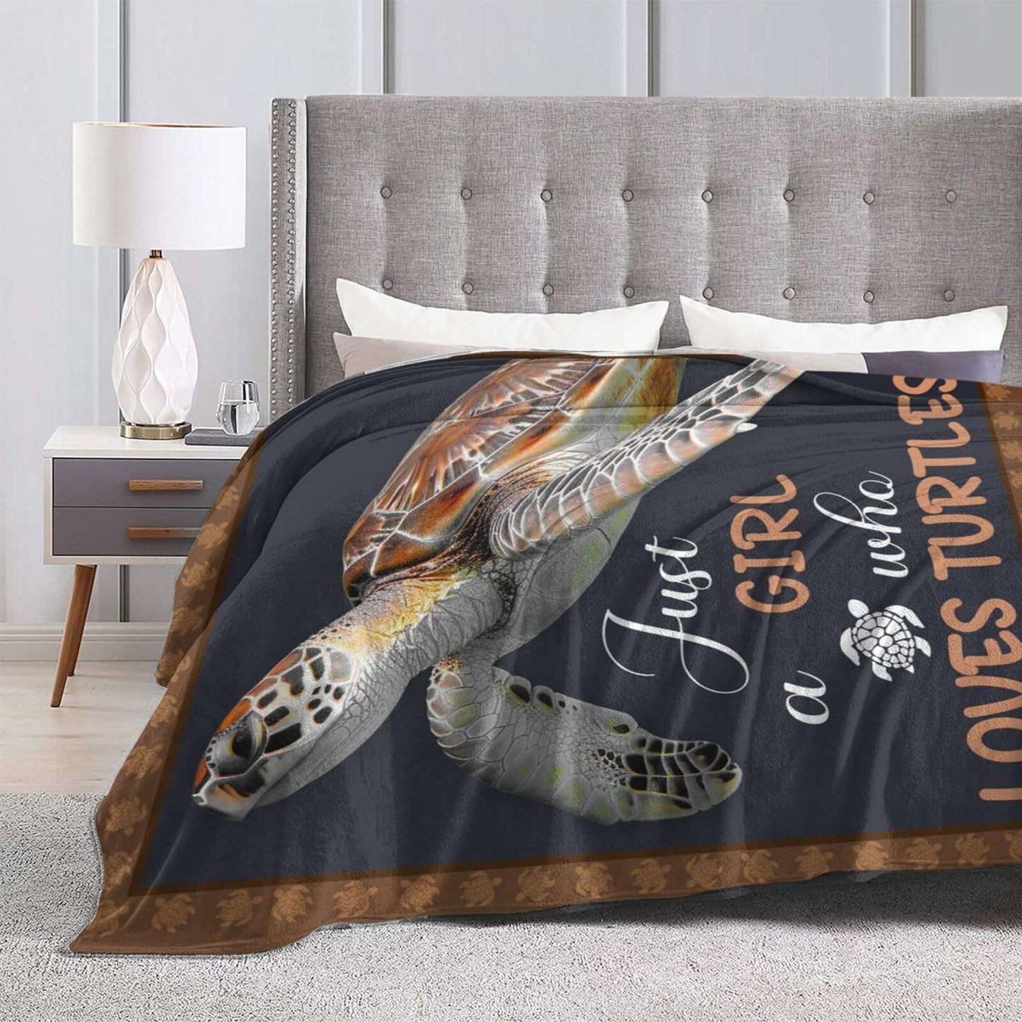 Sea Turtle Blanket Just A Girl Who Loves Turtles Throw Blanket Stuff Decor Merch Cozy Flannel Soft Warm Plush Lightweight Bedding Gifts for Girl Woman Sofa Bedding Couch 50"X40"
